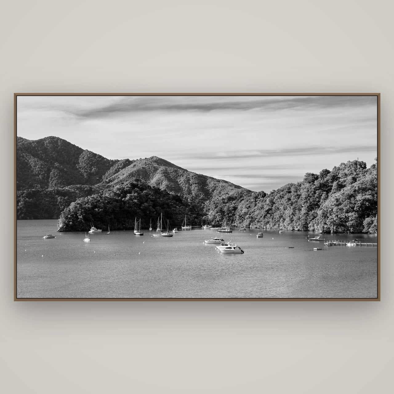 Nature's Harbour, Marlborough Sound, Basel Walnut, 196×110 cm. New Zealand fine art wall art by Stephen Milner.