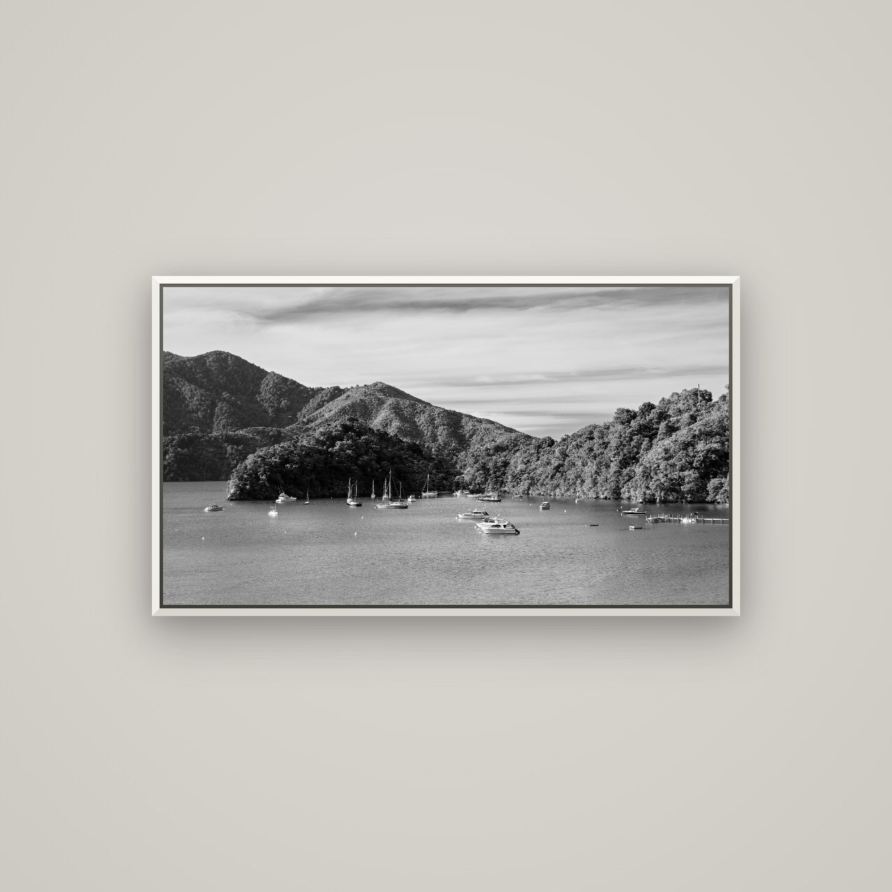 Nature's Harbour, Marlborough Sound — Basel White, 107×60 cm. New Zealand fine art wall art by Stephen Milner.