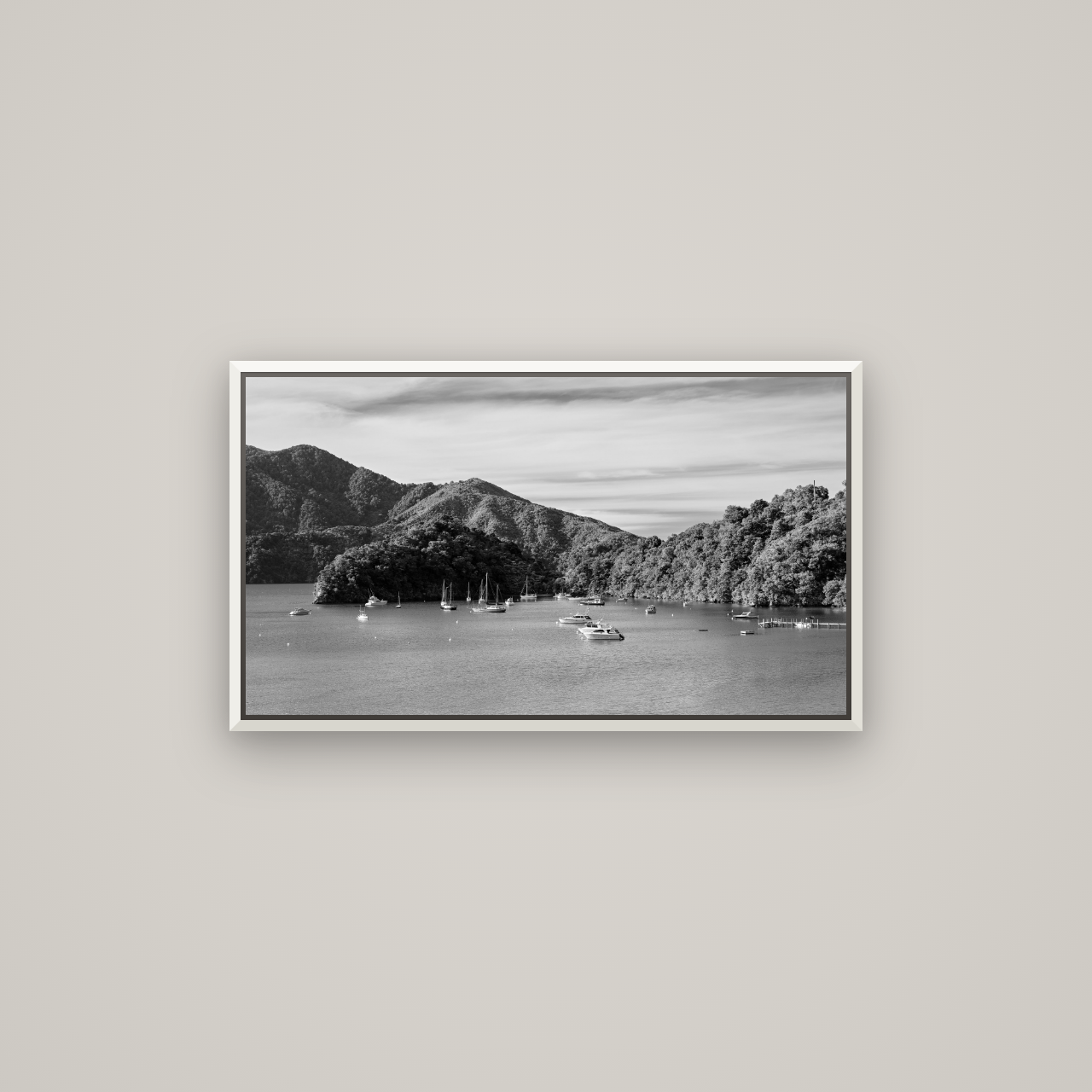Nature's Harbour, Marlborough Sound — Basel White, 80×45 cm. New Zealand fine art wall art by Stephen Milner.