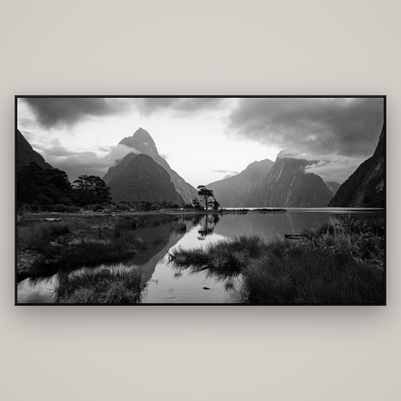 Nature's Masterpiece, Milford Sound — ArtBox Black, 196×110 cm. New Zealand fine art wall art by Stephen Milner.