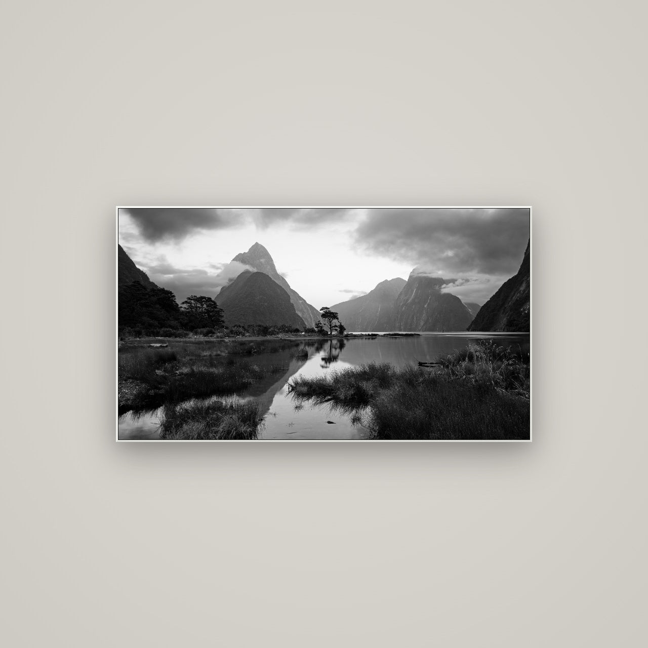 Nature's Masterpiece, Milford Sound — ArtBox White, 107×60 cm. New Zealand fine art wall art by Stephen Milner.