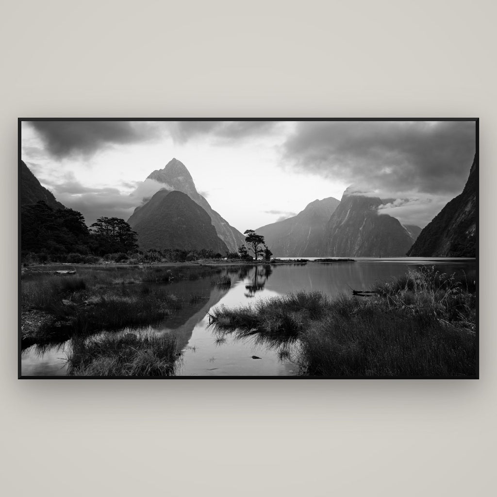 Nature's Masterpiece, Milford Sound — Basel Black Matte, 196×110 cm. New Zealand fine art wall art by Stephen Milner.