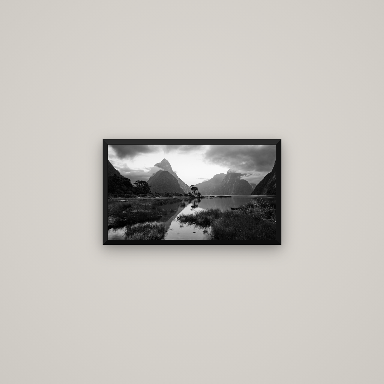Nature's Masterpiece, Milford Sound — Basel Black Matte, 53×30 cm. New Zealand fine art wall art by Stephen Milner.