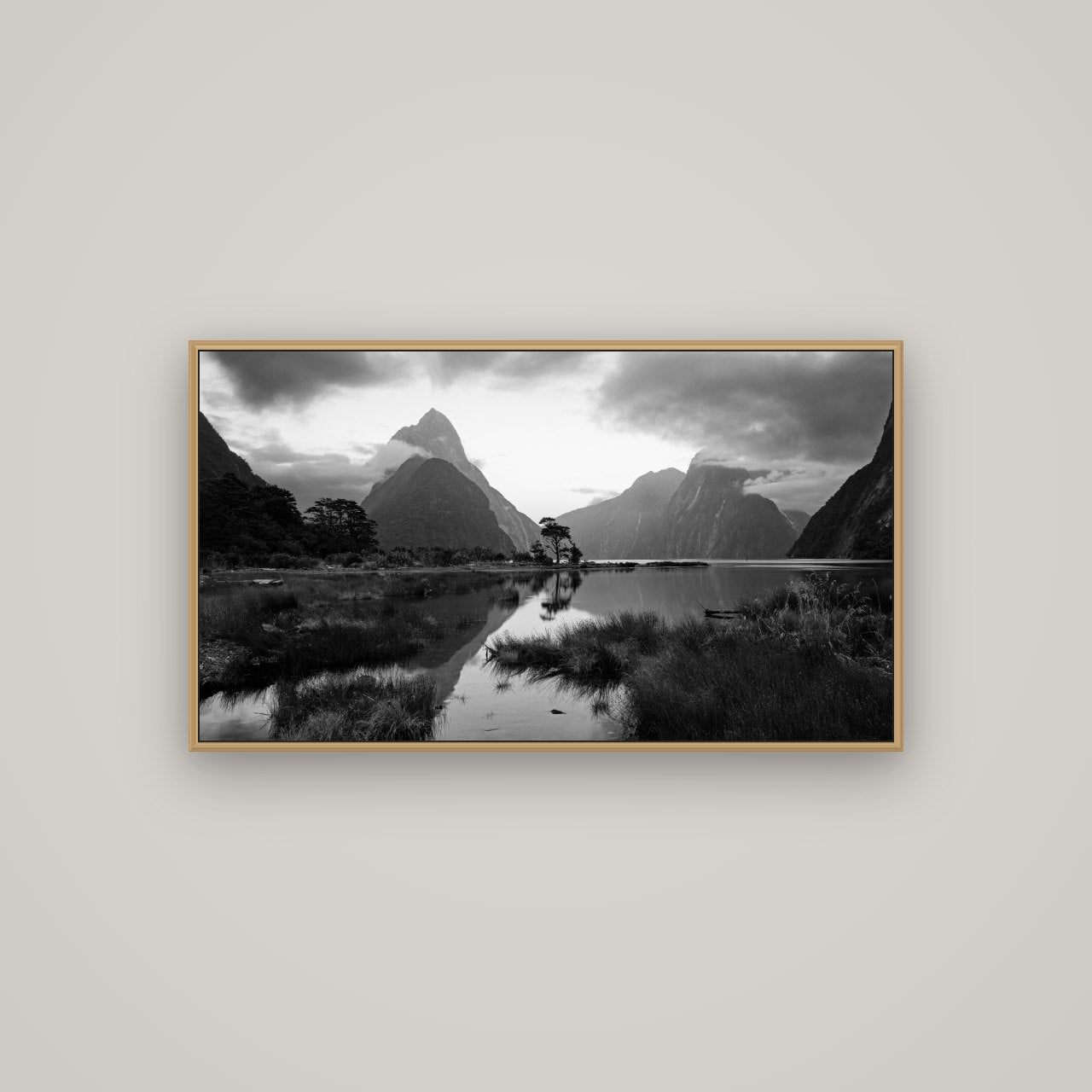 Nature's Masterpiece, Milford Sound, Basel Natural Oak, 107×60 cm. New Zealand fine art wall art by Stephen Milner.