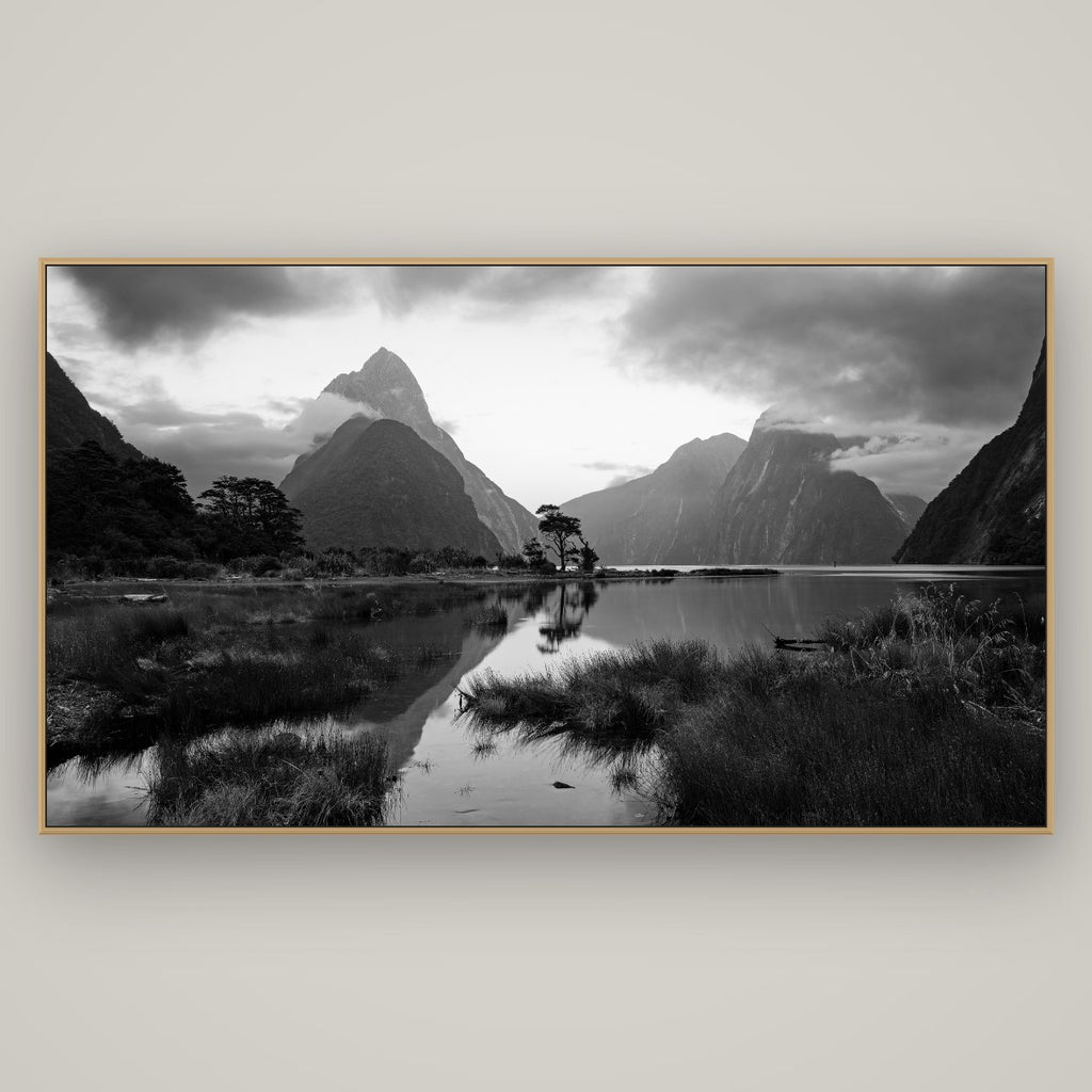 Nature's Masterpiece, Milford Sound, Basel Natural Oak, 196×110 cm. New Zealand fine art wall art by Stephen Milner.
