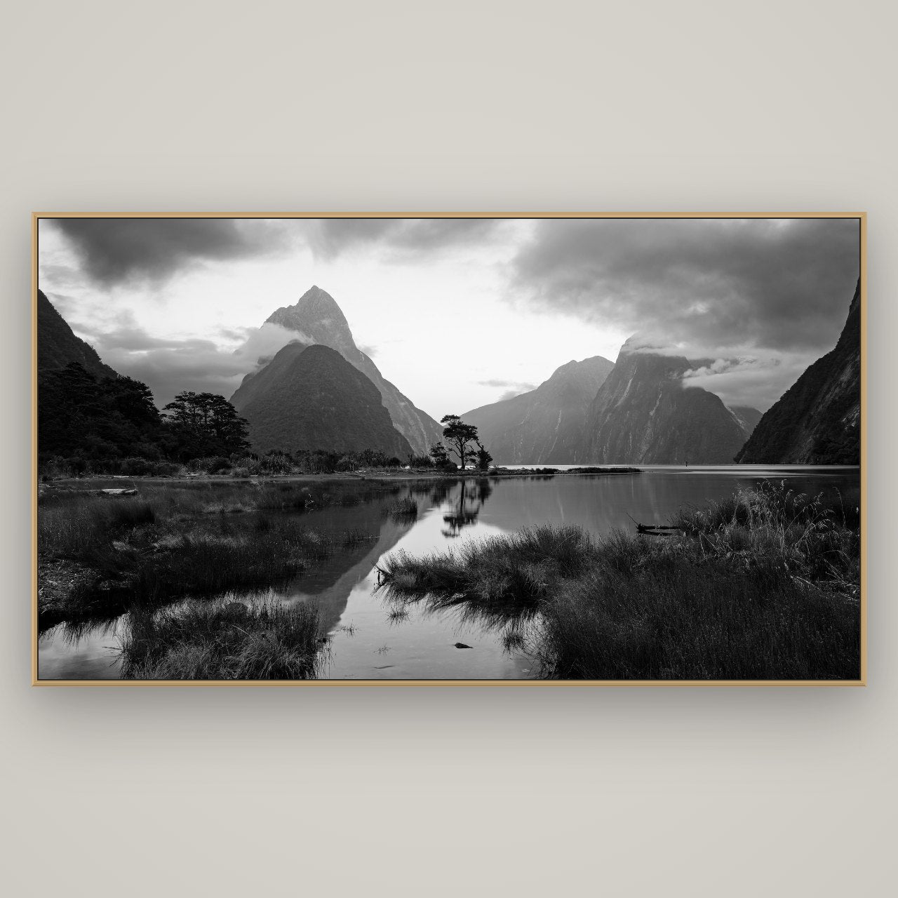Nature's Masterpiece, Milford Sound, Basel Natural Oak, 196×110 cm. New Zealand fine art wall art by Stephen Milner.