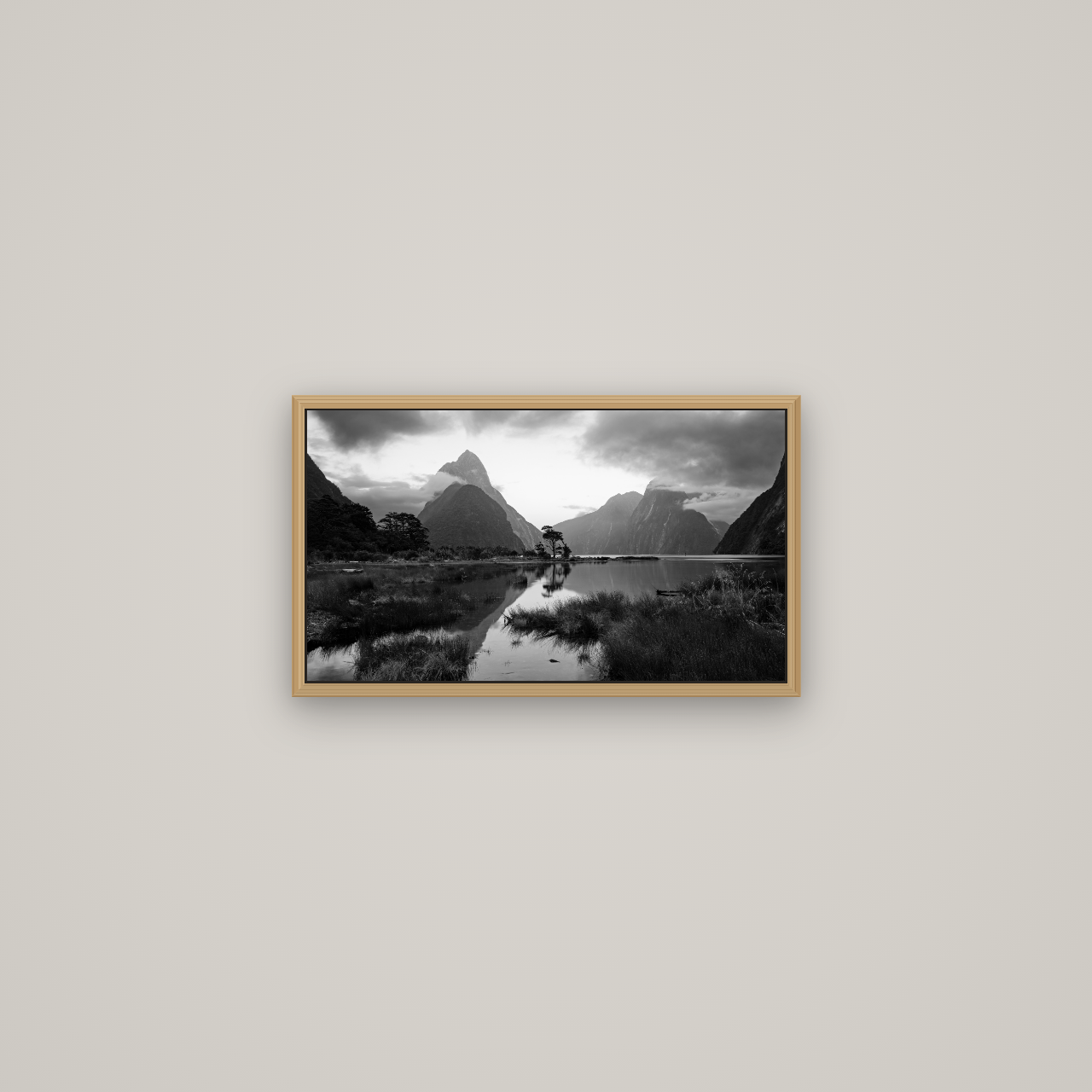 Nature's Masterpiece, Milford Sound, Basel Natural Oak, 53×30 cm. New Zealand fine art wall art by Stephen Milner.