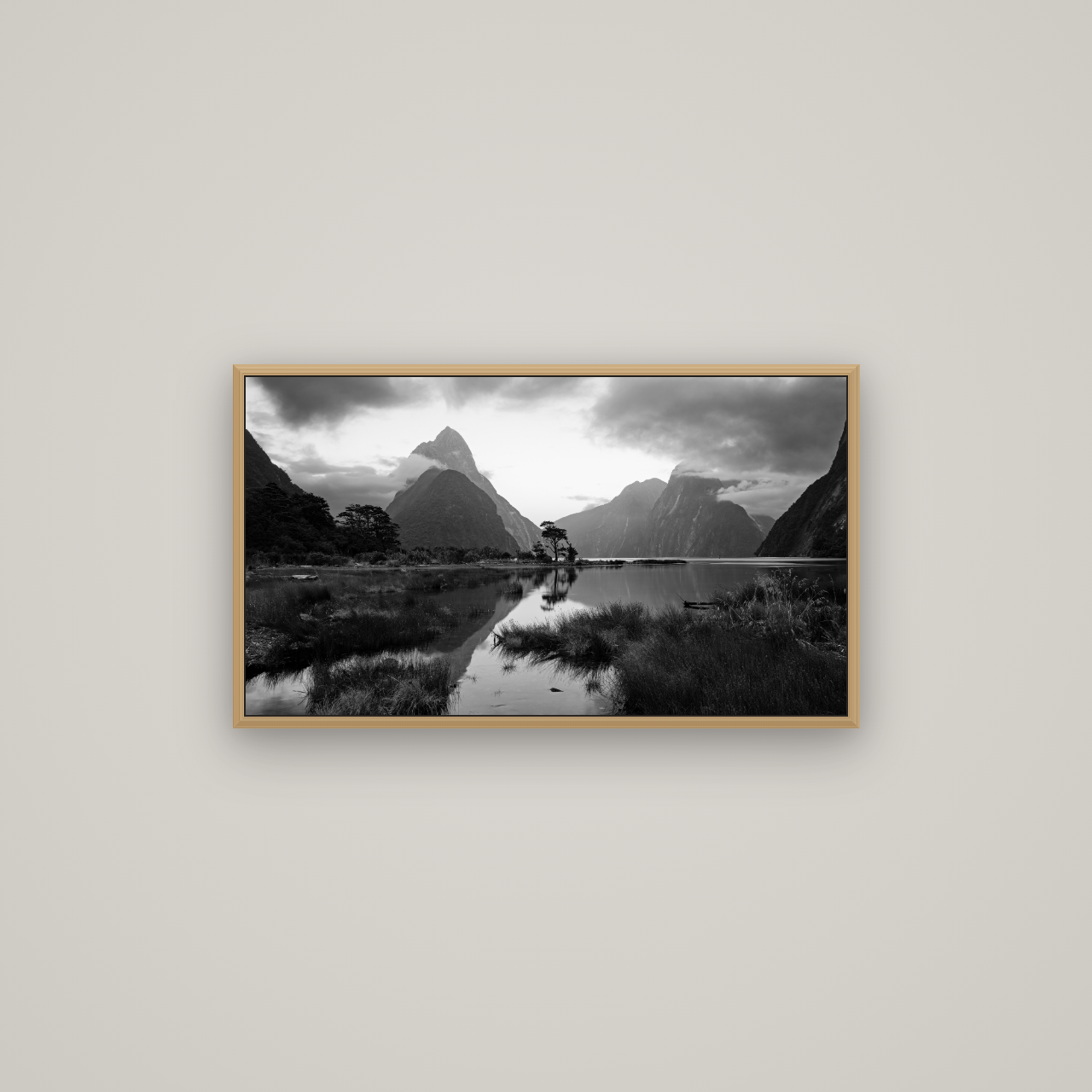 Nature's Masterpiece, Milford Sound, Basel Natural Oak, 80×45 cm. New Zealand fine art wall art by Stephen Milner.