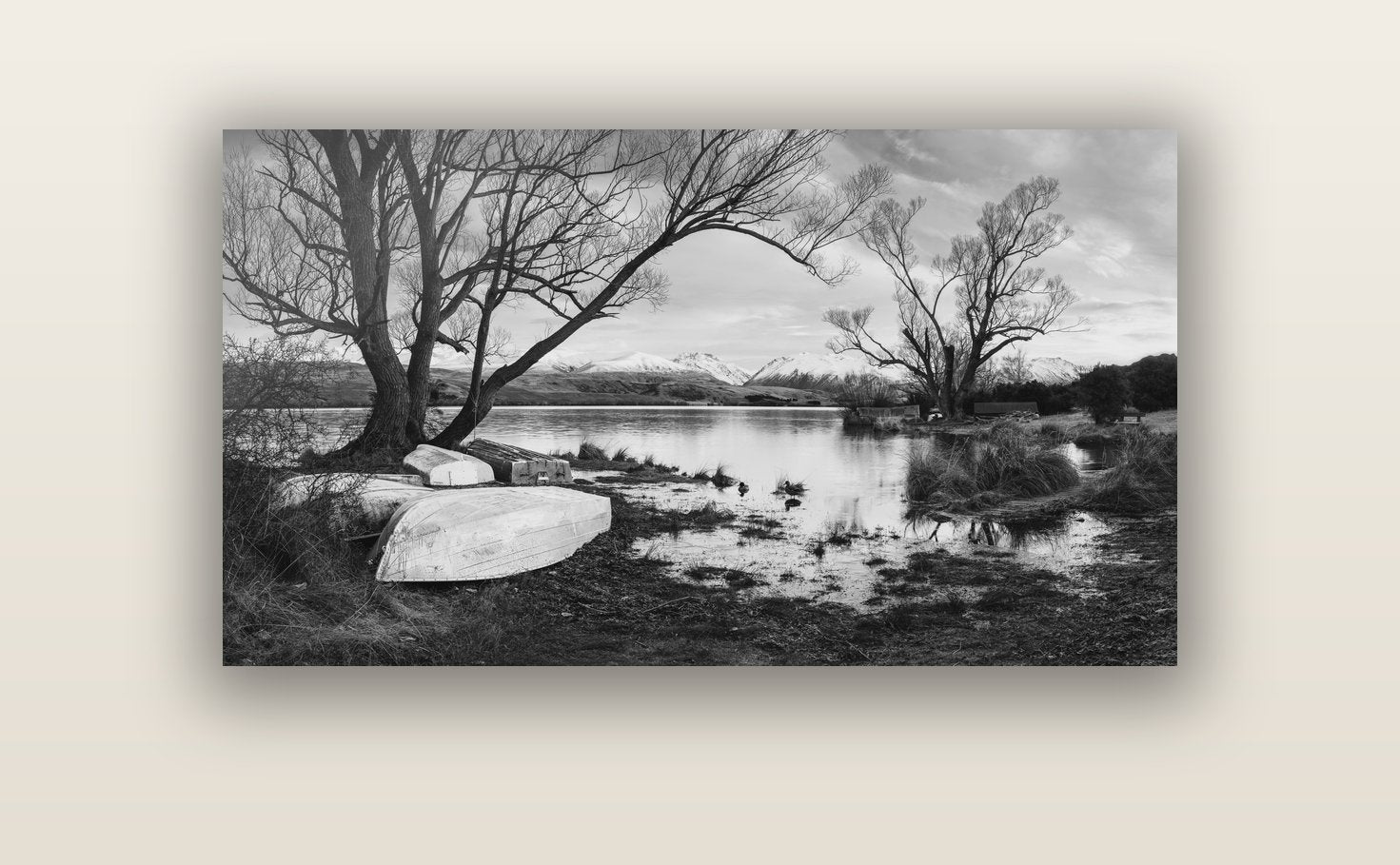 Nature's Window, Sunrise at Lake Alexandrina — acrylic glass print, 122 × 61 cm. New Zealand fine art landscape wall art by Stephen Milner.