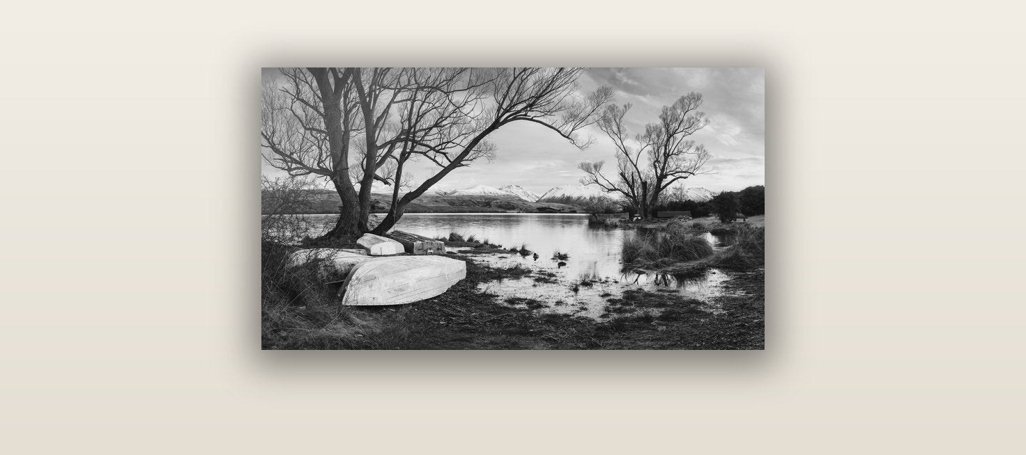 Nature's Window, Sunrise at Lake Alexandrina — acrylic glass print, 61 × 30 cm. New Zealand fine art landscape wall art by Stephen Milner.