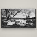 Nature's Window, Sunrise at Lake Alexandrina — Basel Black Matte, 196×110 cm. New Zealand fine art wall art by Stephen Milner.