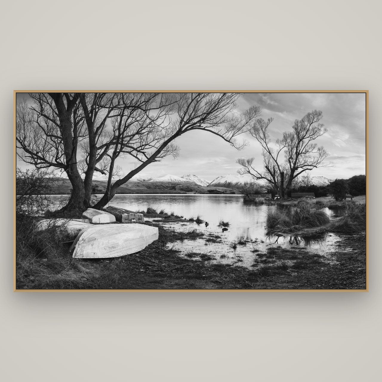 Nature's Window, Sunrise at Lake Alexandrina, Basel Natural Oak, 196×110 cm. New Zealand fine art wall art by Stephen Milner.