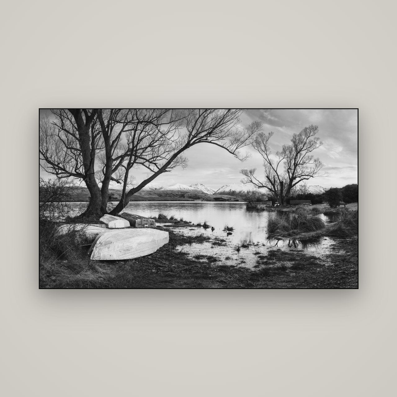 Nature's Window, Sunrise at Lake Alexandrina — Slimline Black, 160×90 cm. New Zealand fine art wall art by Stephen Milner.