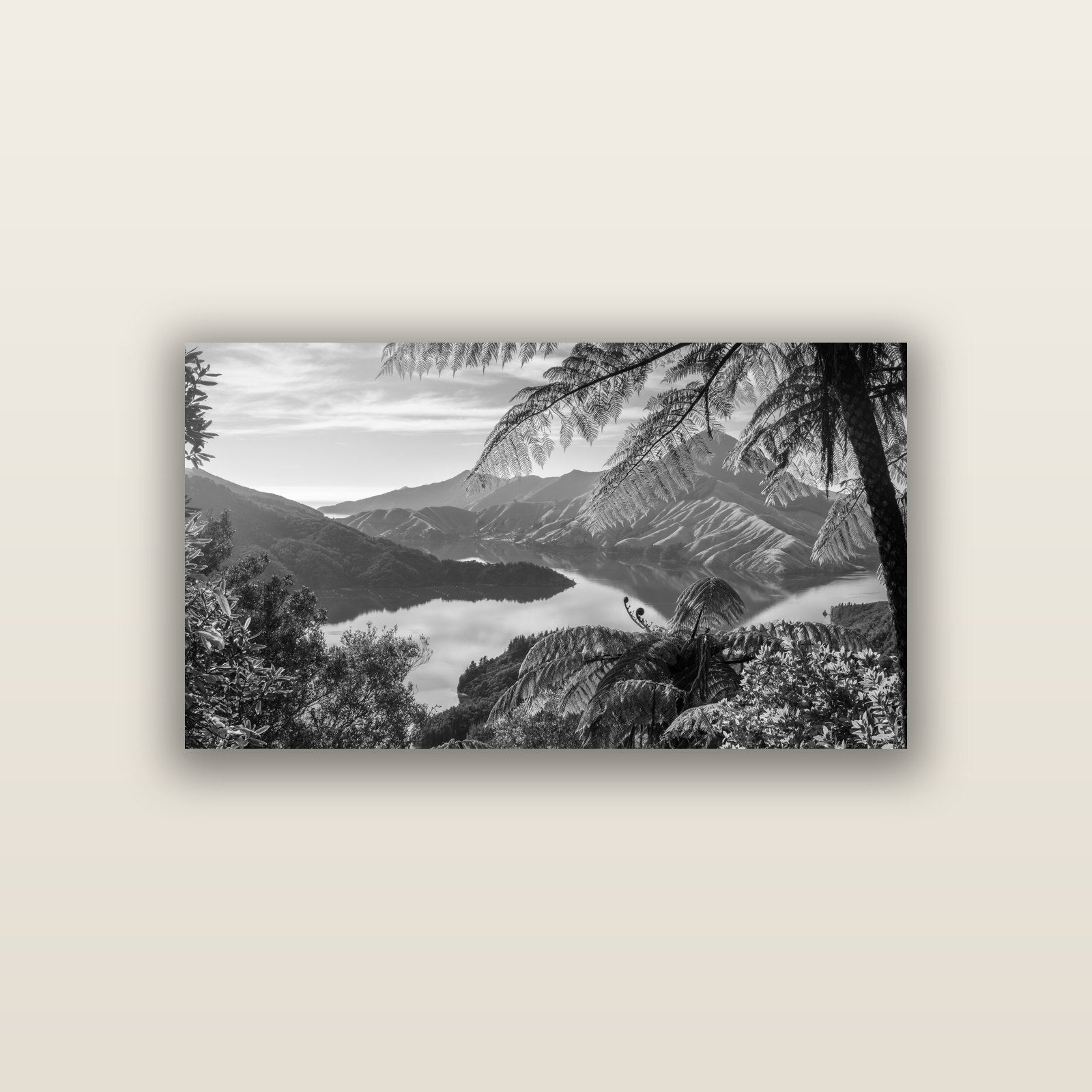 Nature's Window to Devils Staircase, Marlborough Sounds — acrylic panel print, small 76 × 38 cm. New Zealand fine art landscape wall art by Stephen Milner.