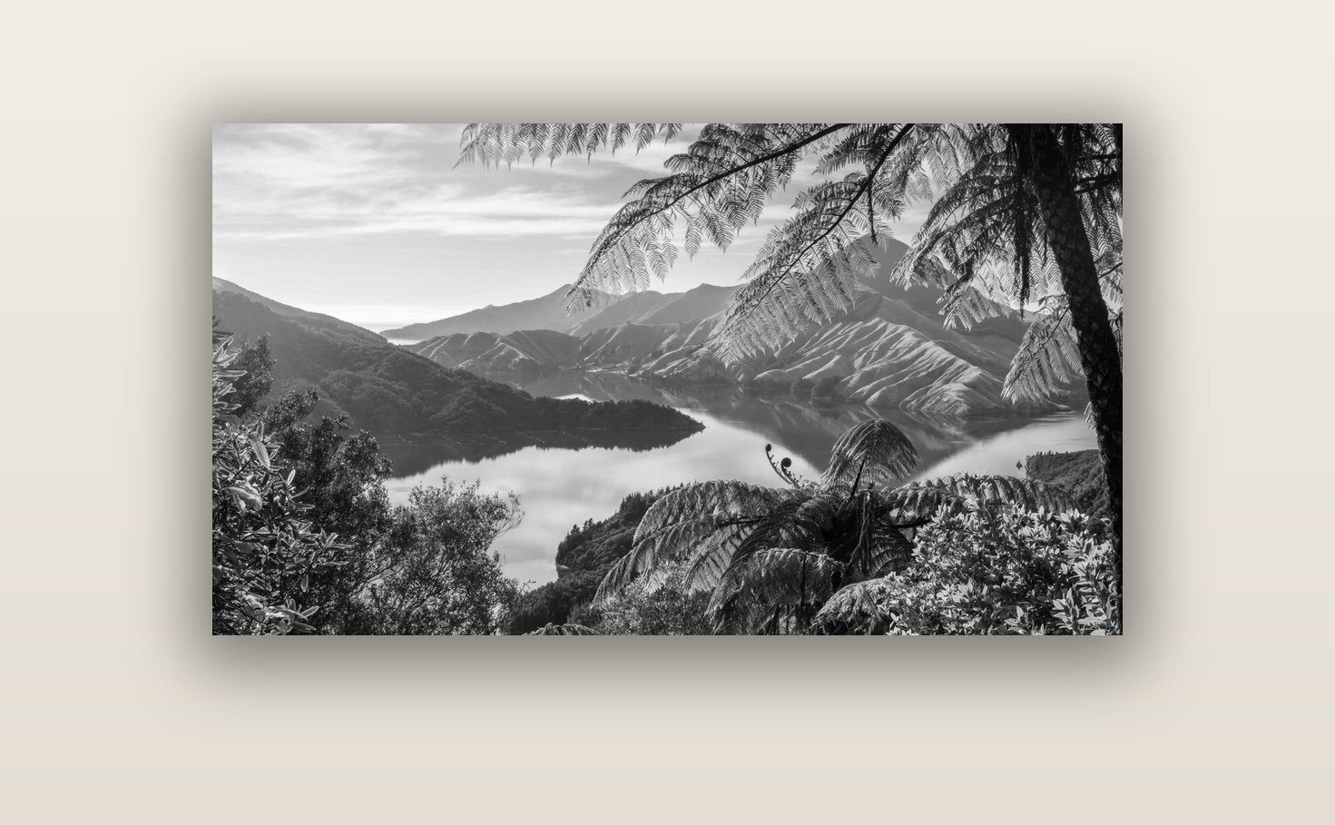 Nature's Window to Devils Staircase, Marlborough Sounds — acrylic glass print, 122 × 61 cm. New Zealand fine art landscape wall art by Stephen Milner.