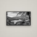 Nature's Window to Devils Staircase, Marlborough Sounds — Basel Black, 107×60 cm. New Zealand fine art wall art by Stephen Milner.
