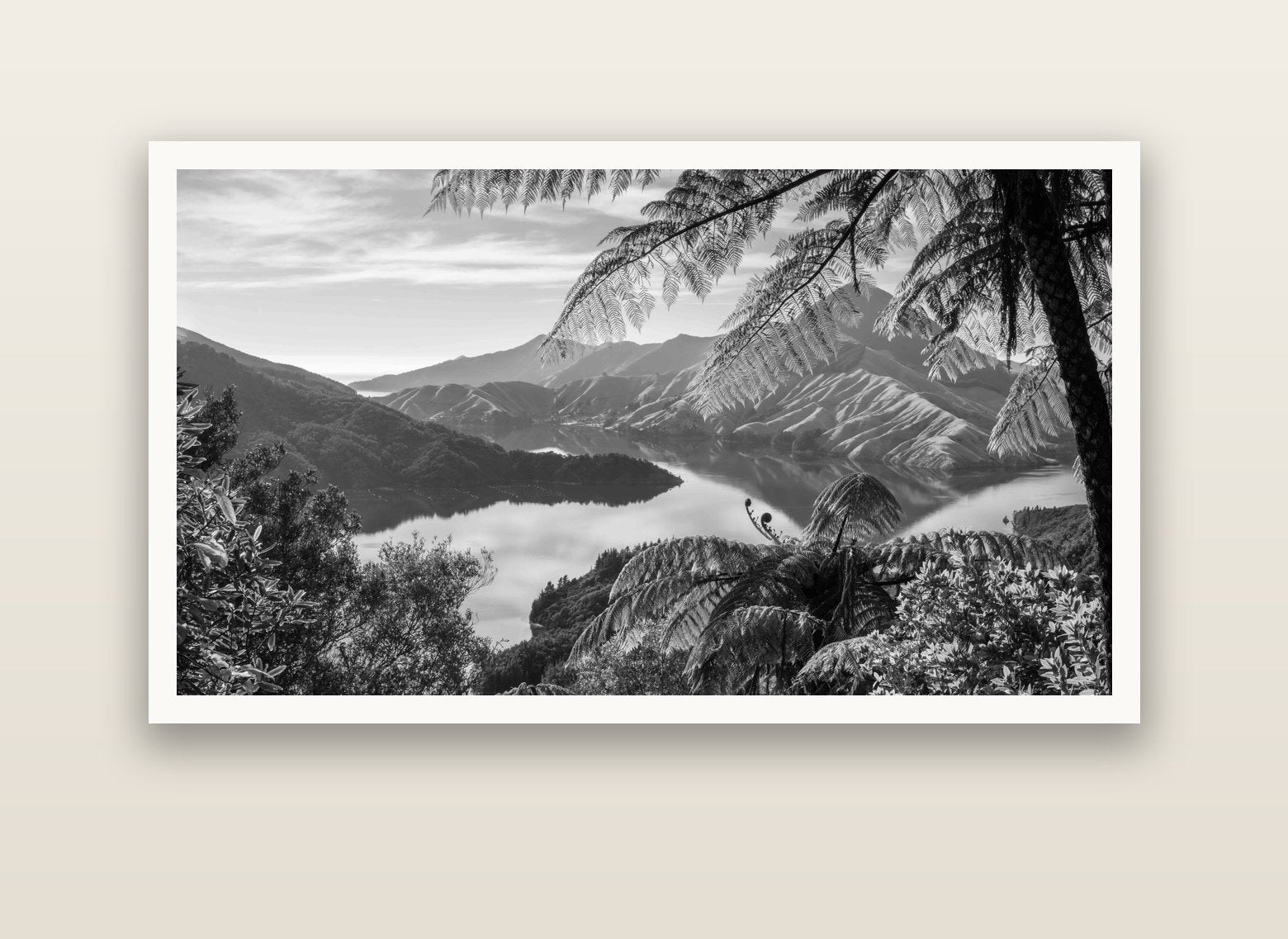 Nature's Window to Devils Staircase, Marlborough Sounds — Hahnemühle fine art print, 150 × 75 cm. New Zealand fine art landscape photography by Stephen Milner.