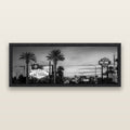 Neon Mirage, Sunset Dreams of Las Vegas, black and white framed metallic canvas print, Black frame. New Zealand fine art wall art by Stephen Milner.