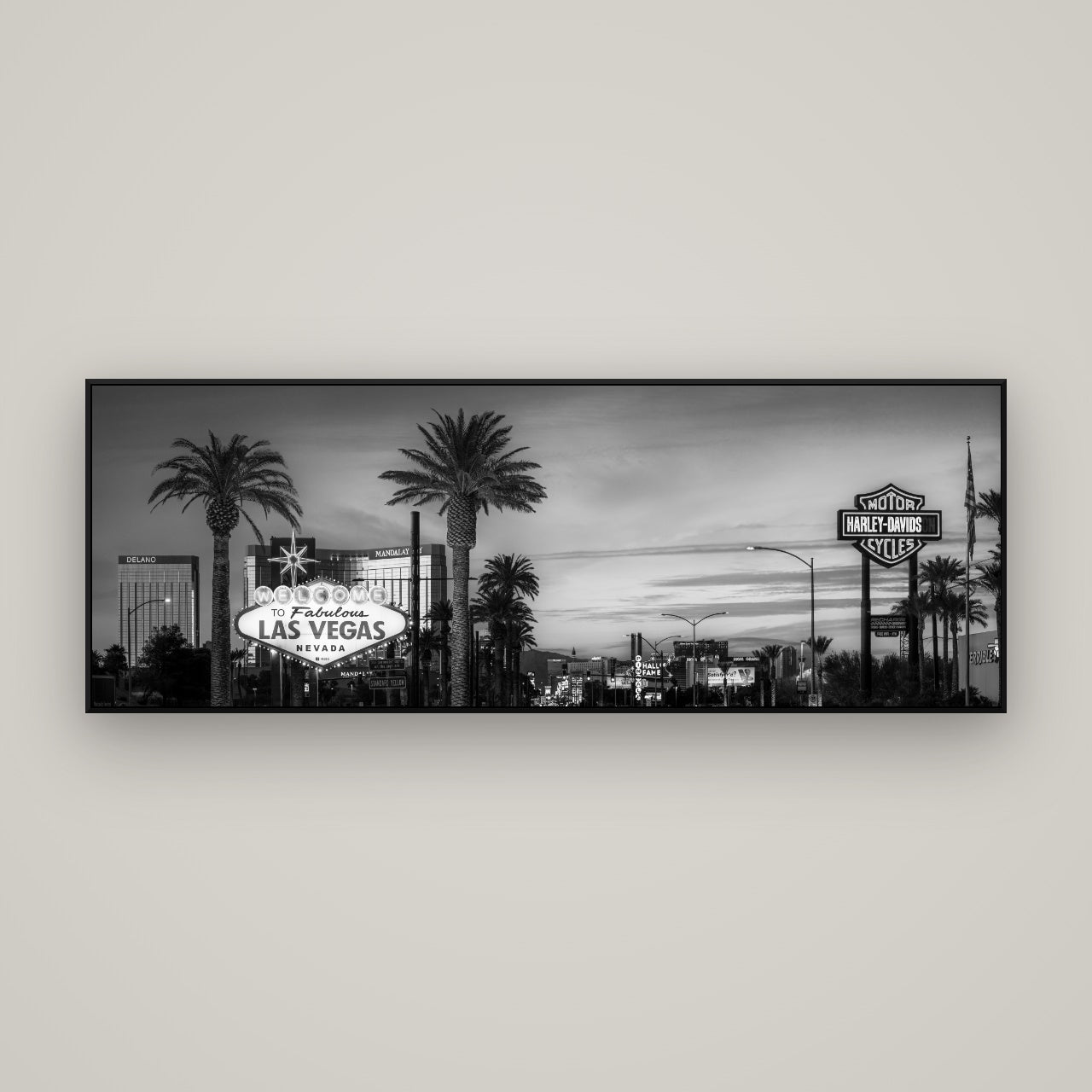 Neon Mirage, Sunset Dreams of Las Vegas — ArtBox Black, 170×60 cm. New Zealand fine art wall art by Stephen Milner.