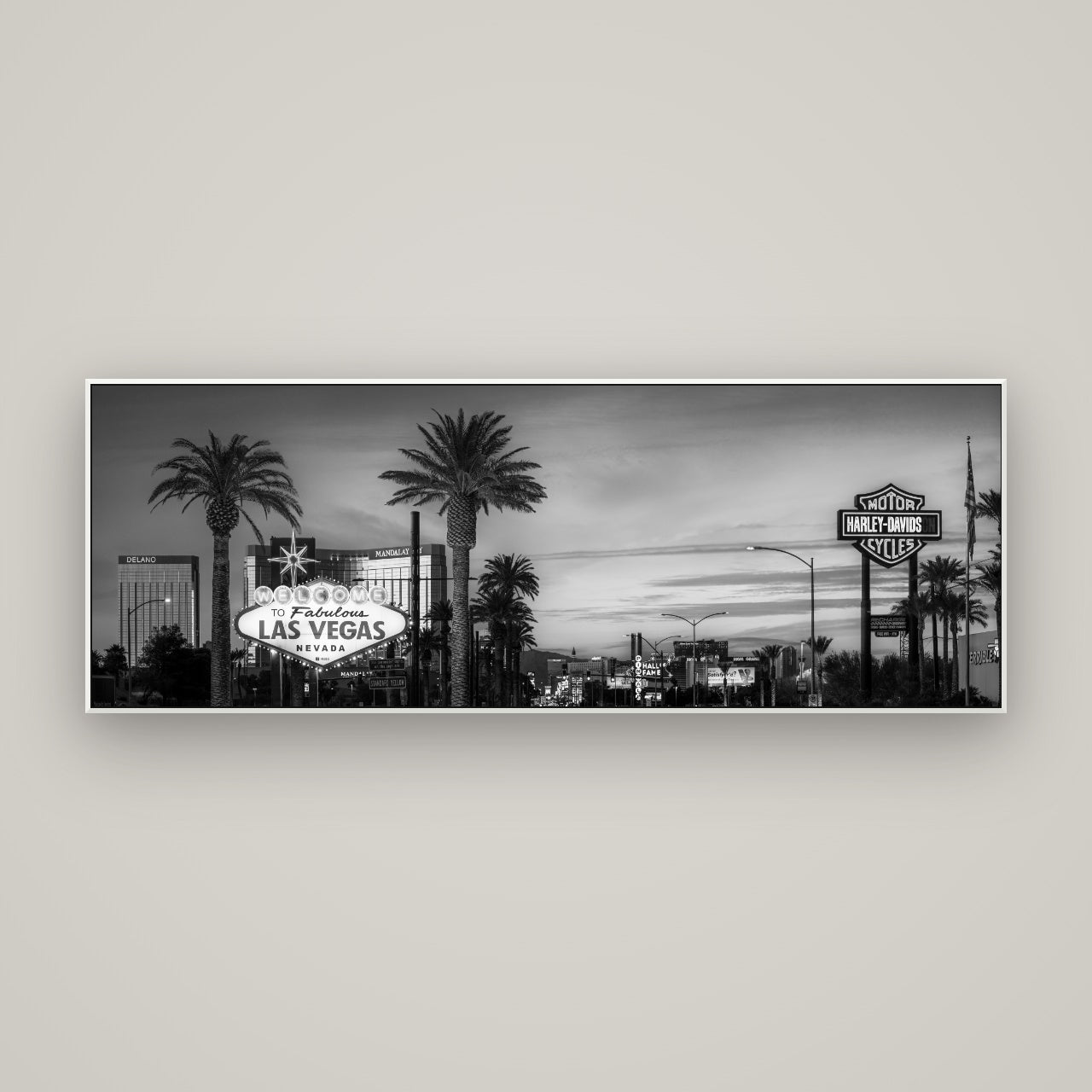 Neon Mirage, Sunset Dreams of Las Vegas — ArtBox White, 170×60 cm. New Zealand fine art wall art by Stephen Milner.