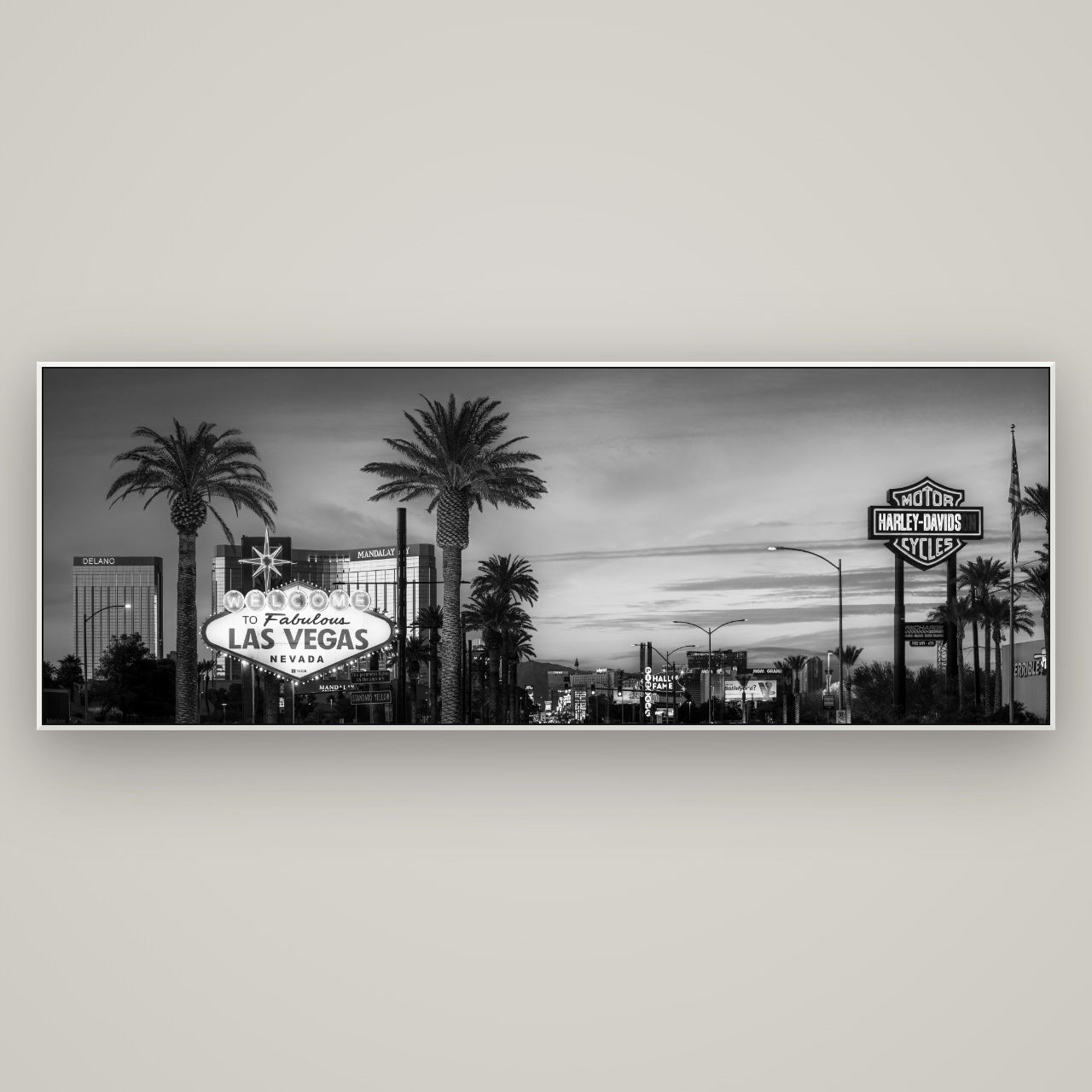 Neon Mirage, Sunset Dreams of Las Vegas — ArtBox White, 198×70 cm. New Zealand fine art wall art by Stephen Milner.