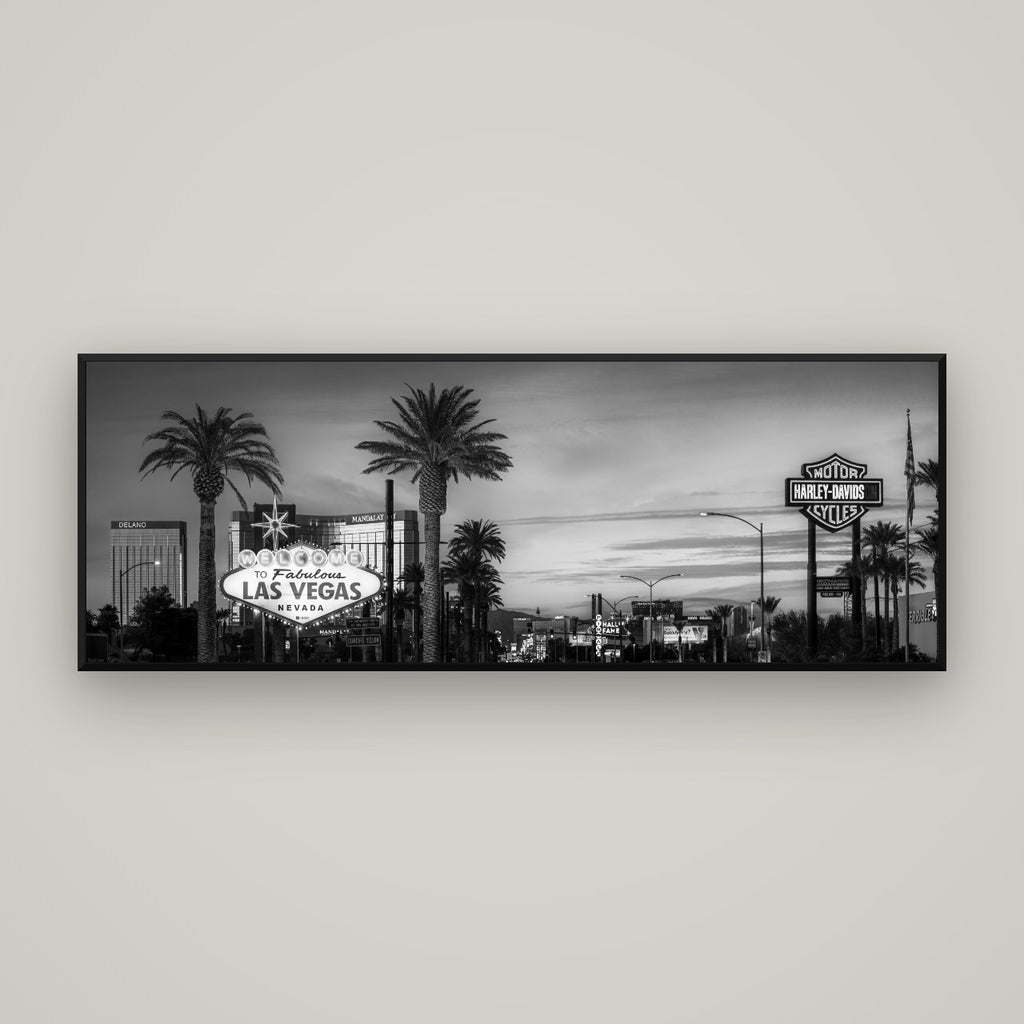 Neon Mirage, Sunset Dreams of Las Vegas — Basel Black Matte, 170×60 cm. New Zealand fine art wall art by Stephen Milner.