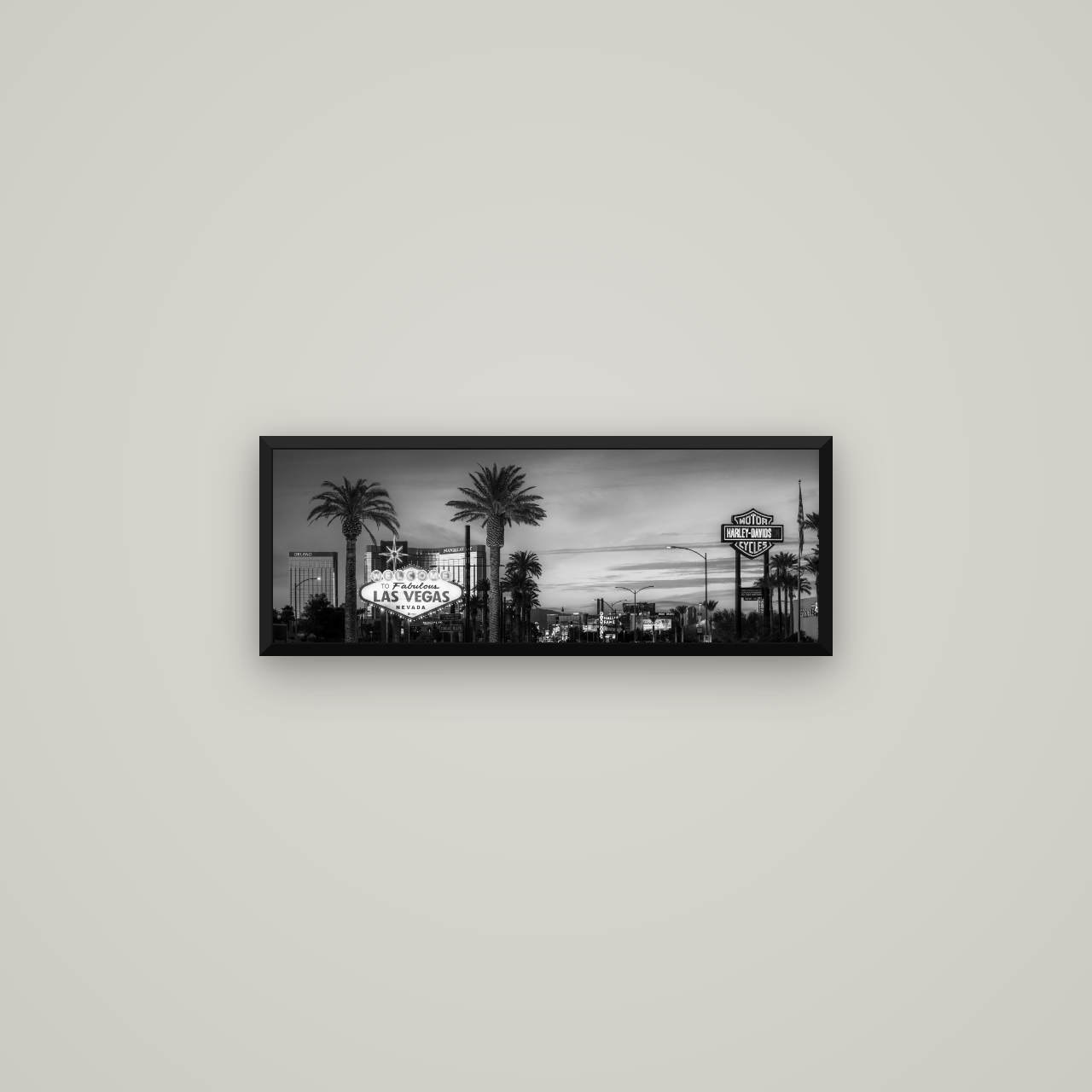 Neon Mirage, Sunset Dreams of Las Vegas — Basel Black Matte, 68×24 cm. New Zealand fine art wall art by Stephen Milner.