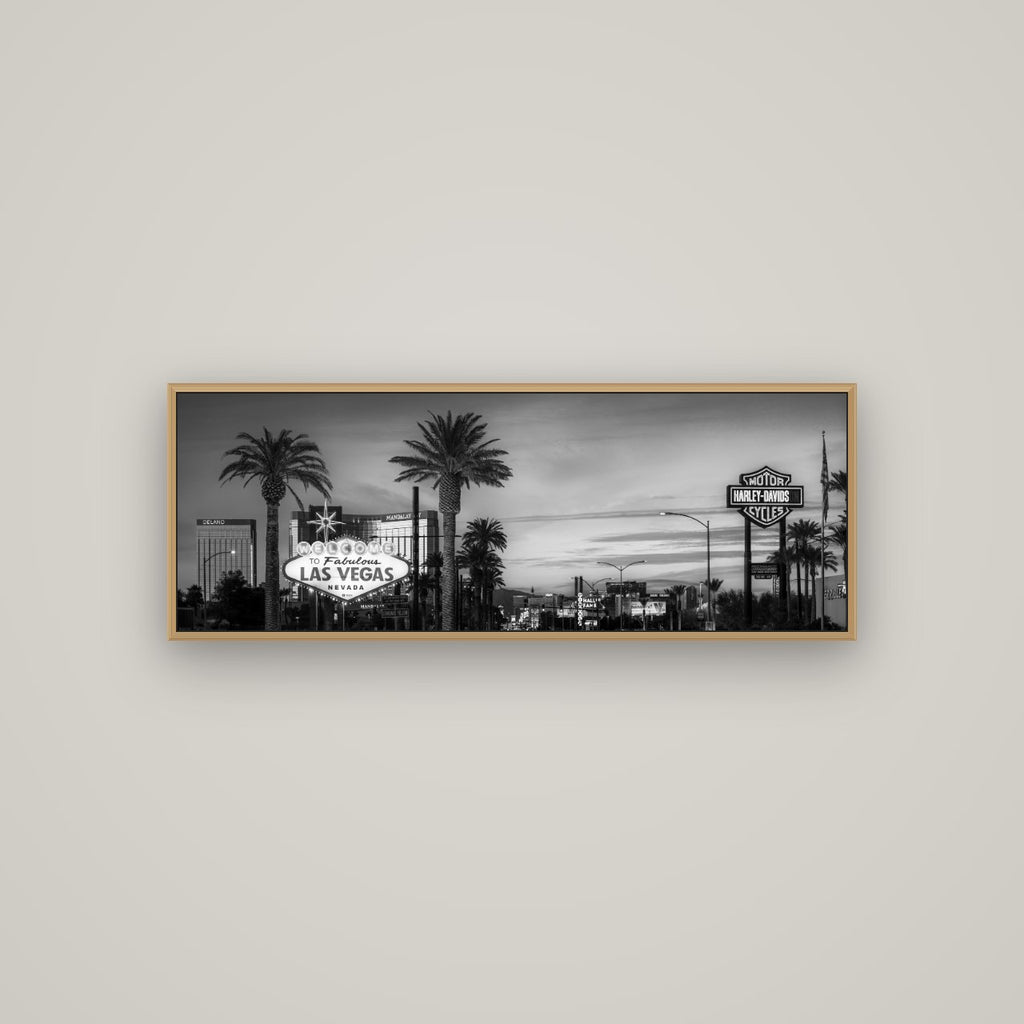 Neon Mirage, Sunset Dreams of Las Vegas, Basel Natural Oak, 113×40 cm. New Zealand fine art wall art by Stephen Milner.