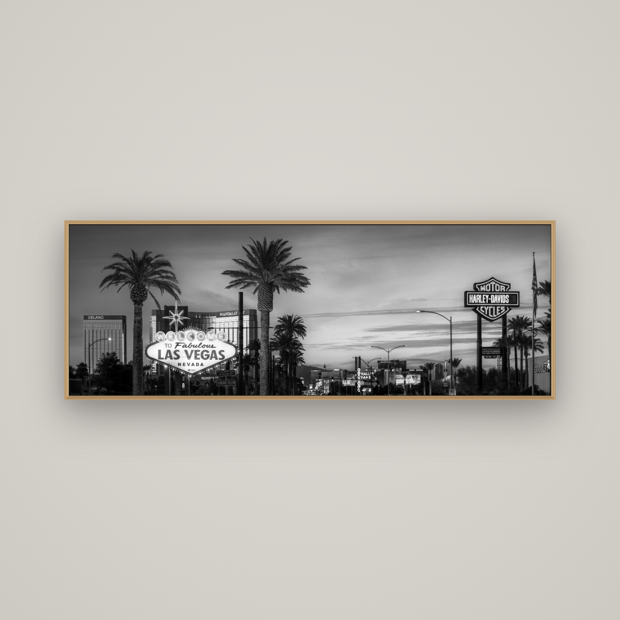 Neon Mirage, Sunset Dreams of Las Vegas, Basel Natural Oak, 170×60 cm. New Zealand fine art wall art by Stephen Milner.