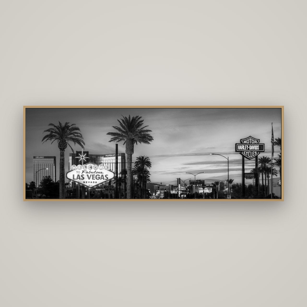 Neon Mirage, Sunset Dreams of Las Vegas, Basel Natural Oak, 170×60 cm. New Zealand fine art wall art by Stephen Milner.
