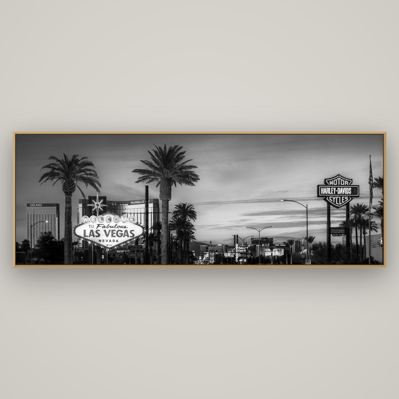 Neon Mirage, Sunset Dreams of Las Vegas, Basel Natural Oak, 198×70 cm. New Zealand fine art wall art by Stephen Milner.