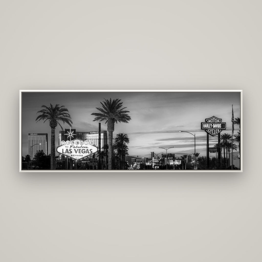 Neon Mirage, Sunset Dreams of Las Vegas — Basel White, 170×60 cm. New Zealand fine art wall art by Stephen Milner.
