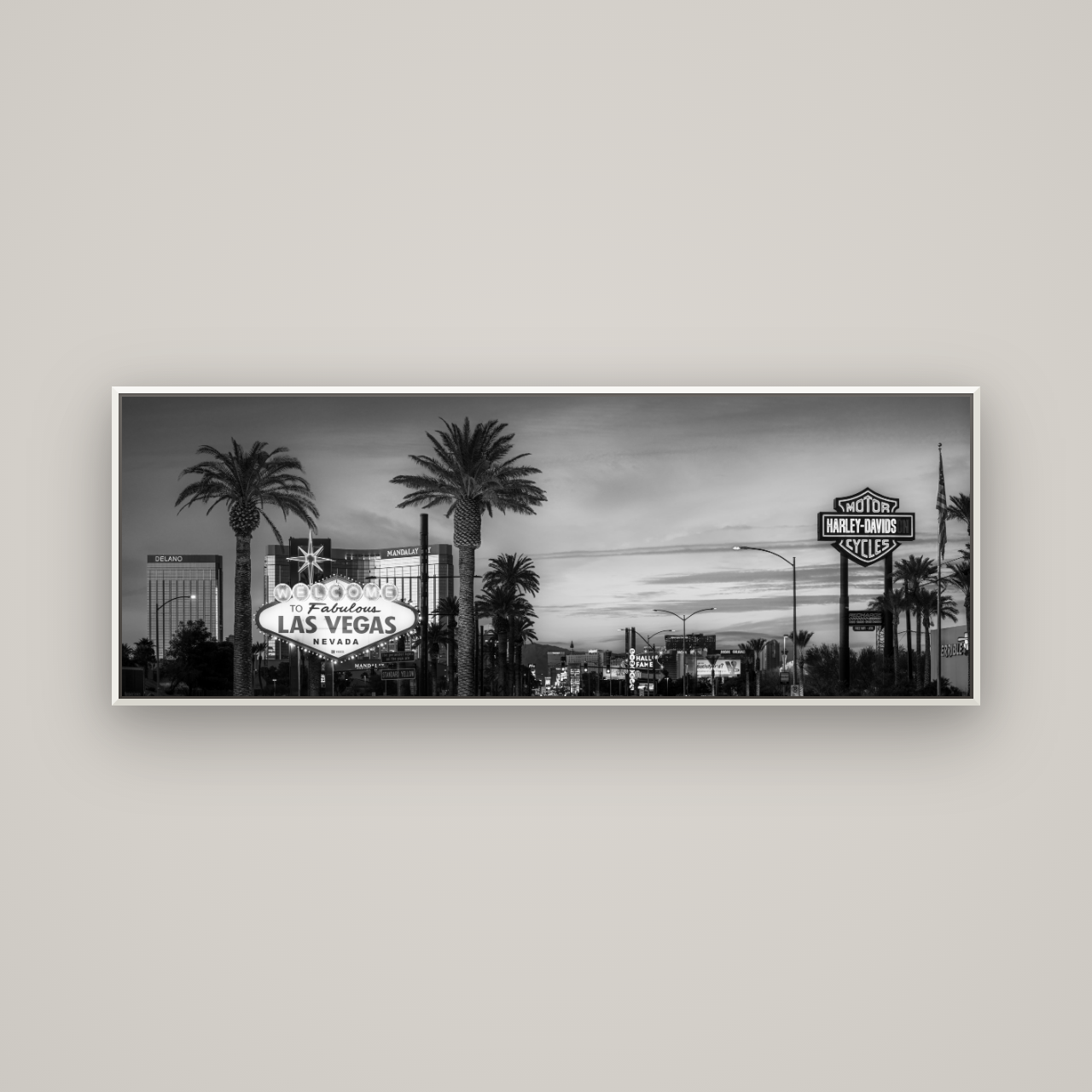 Neon Mirage, Sunset Dreams of Las Vegas — Basel White, 170×60 cm. New Zealand fine art wall art by Stephen Milner.