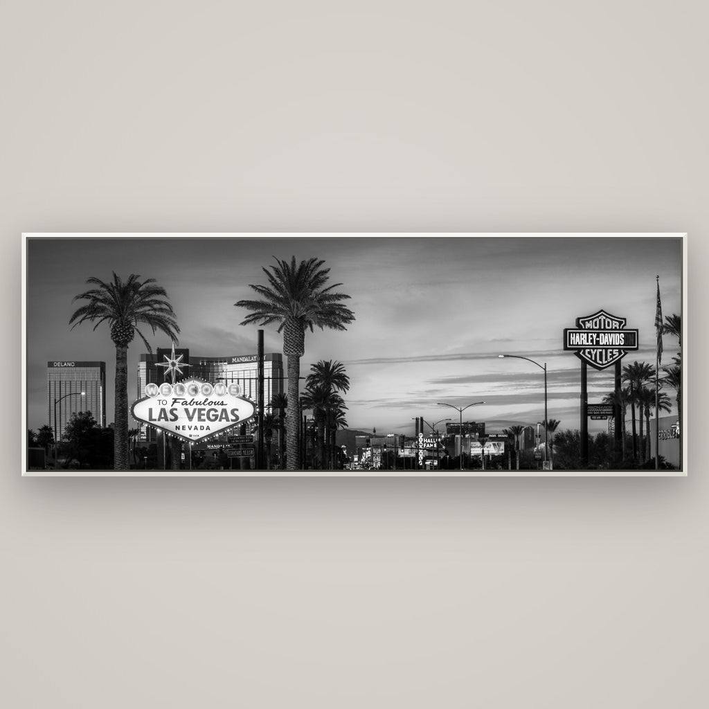 Neon Mirage, Sunset Dreams of Las Vegas — Basel White, 198×70 cm. New Zealand fine art wall art by Stephen Milner.
