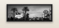 Neon Mirage, Sunset Dreams of Las Vegas — black float frame canvas, 152 × 56 cm. New Zealand fine art landscape wall art by Stephen Milner.