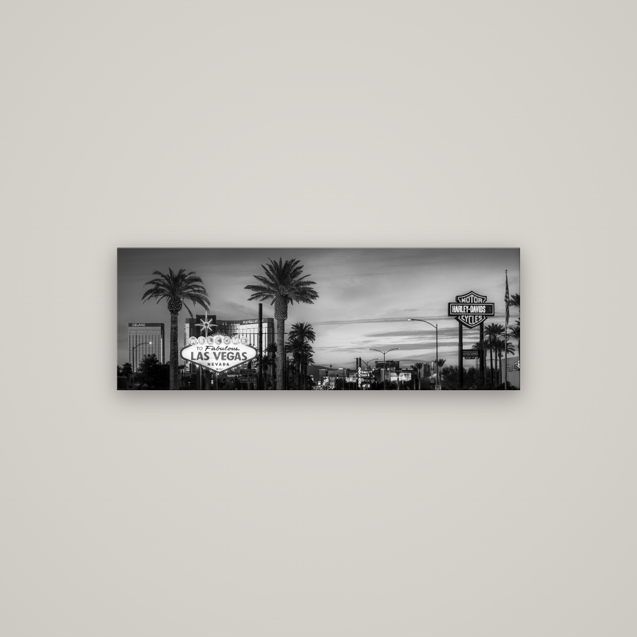 Neon Mirage, Sunset Dreams of Las Vegas — No frame, 113×40 cm. New Zealand fine art wall art by Stephen Milner.