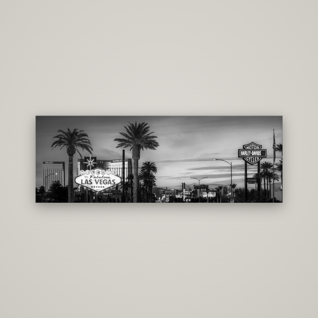 Neon Mirage, Sunset Dreams of Las Vegas — No frame, 170×60 cm. New Zealand fine art wall art by Stephen Milner.