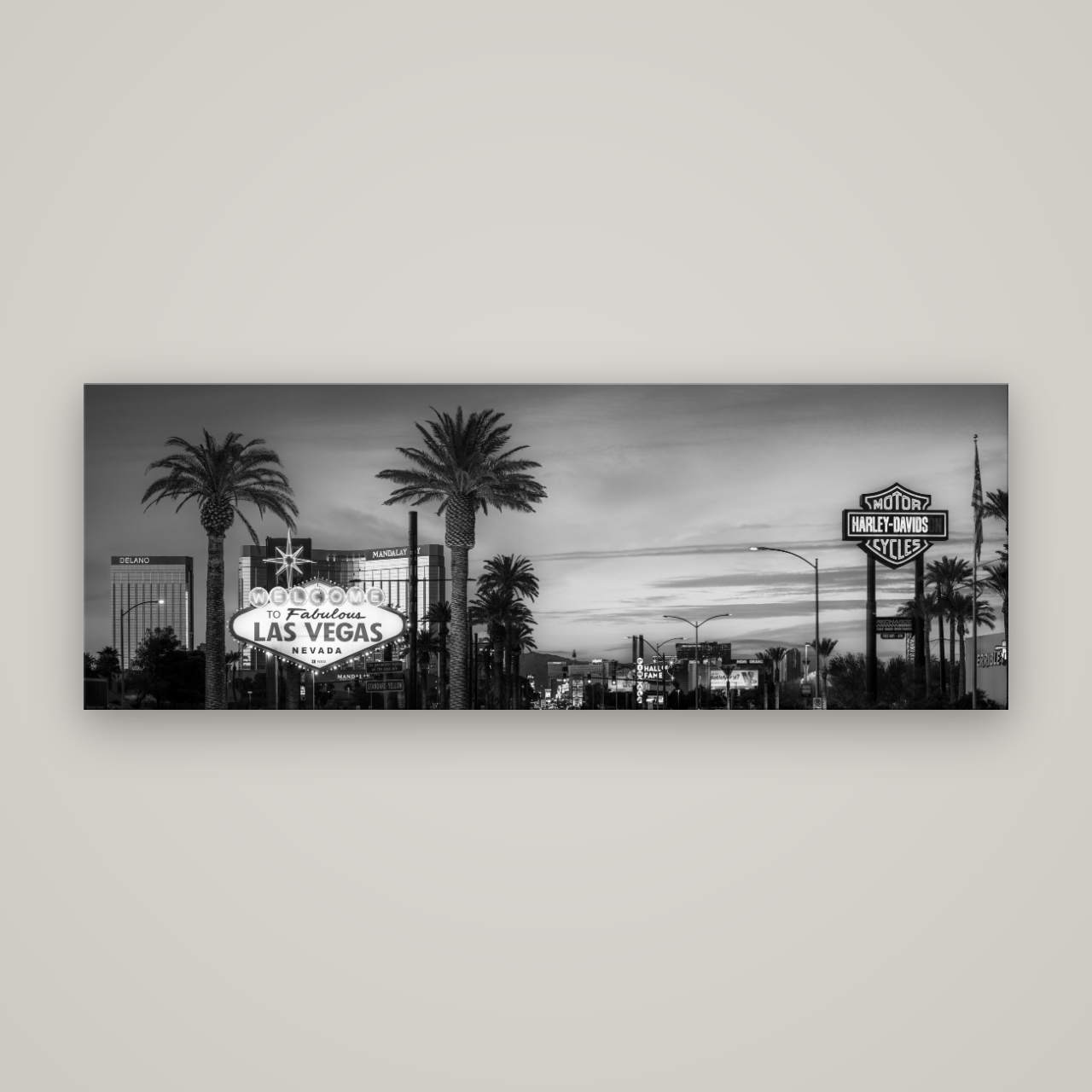 Neon Mirage, Sunset Dreams of Las Vegas — No frame, 198×70 cm. New Zealand fine art wall art by Stephen Milner.