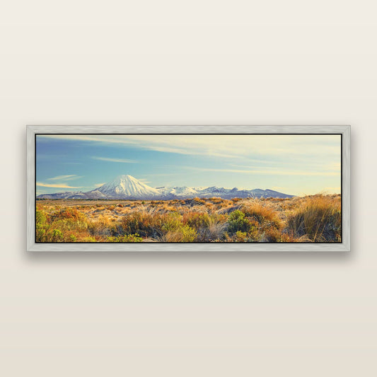 Ngauruhoe Cone, Tongariro National Park — framed metallic canvas print, Antique Silver frame. New Zealand fine art landscape wall art by Stephen Milner.