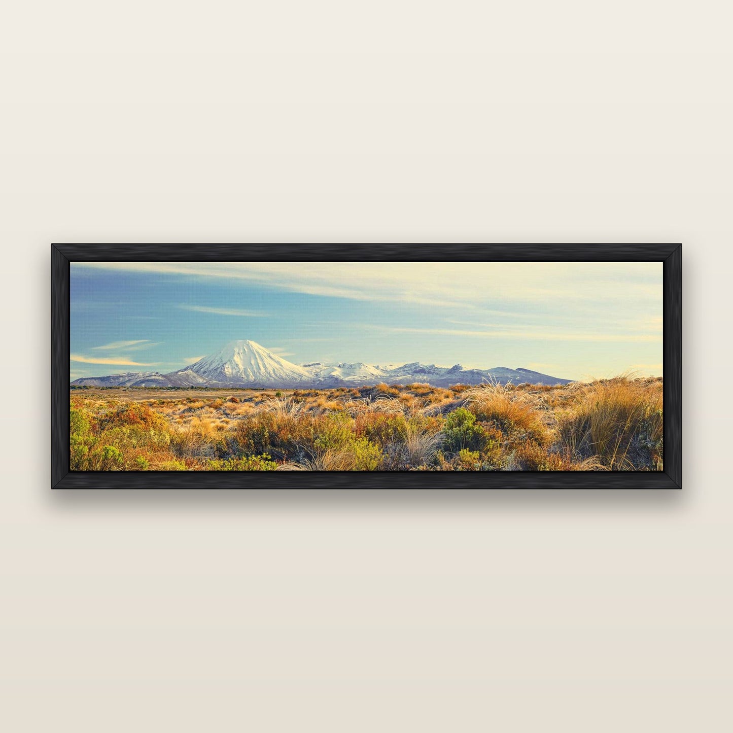 Ngauruhoe Cone, Tongariro National Park — framed metallic canvas print, Black frame. New Zealand fine art landscape wall art by Stephen Milner.