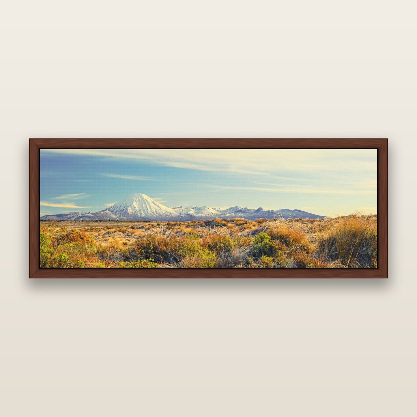 Ngauruhoe Cone, Tongariro National Park — framed metallic canvas print, Brown frame. New Zealand fine art landscape wall art by Stephen Milner.