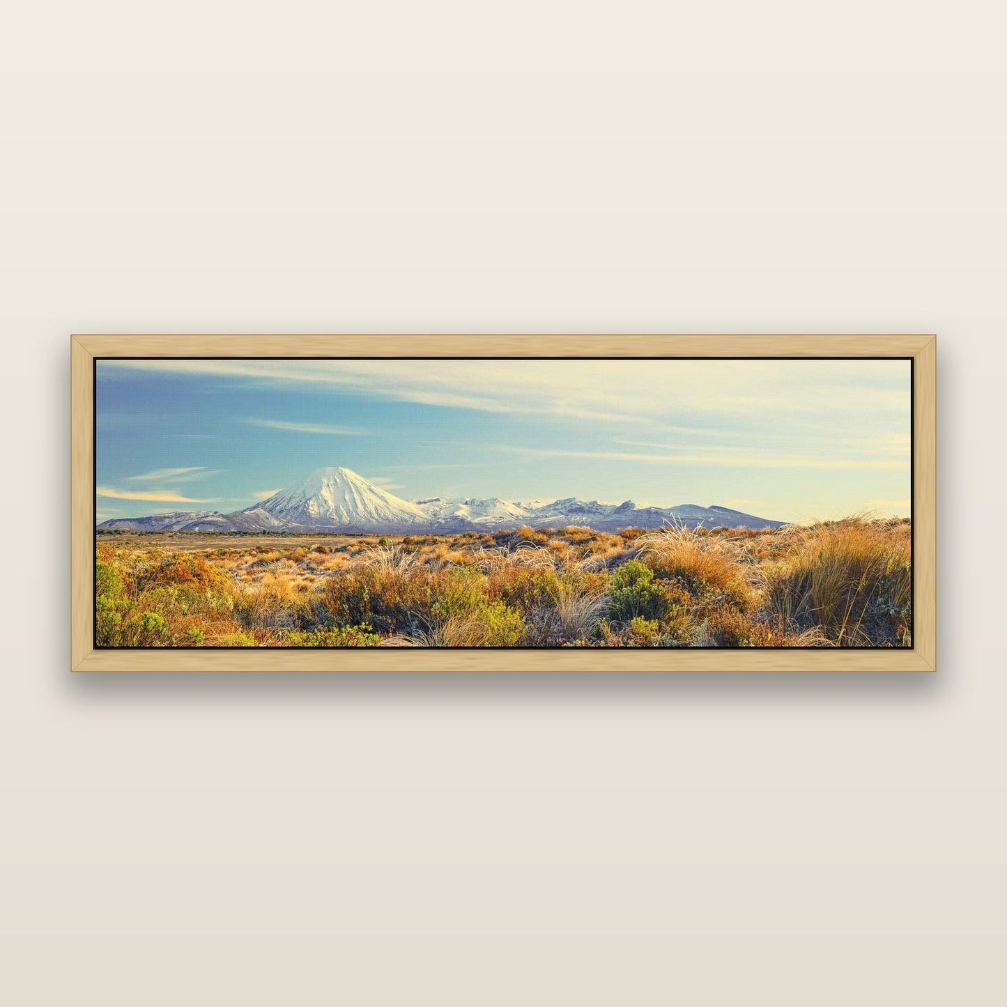Ngauruhoe Cone, Tongariro National Park — framed metallic canvas print, Natural frame. New Zealand fine art landscape wall art by Stephen Milner.