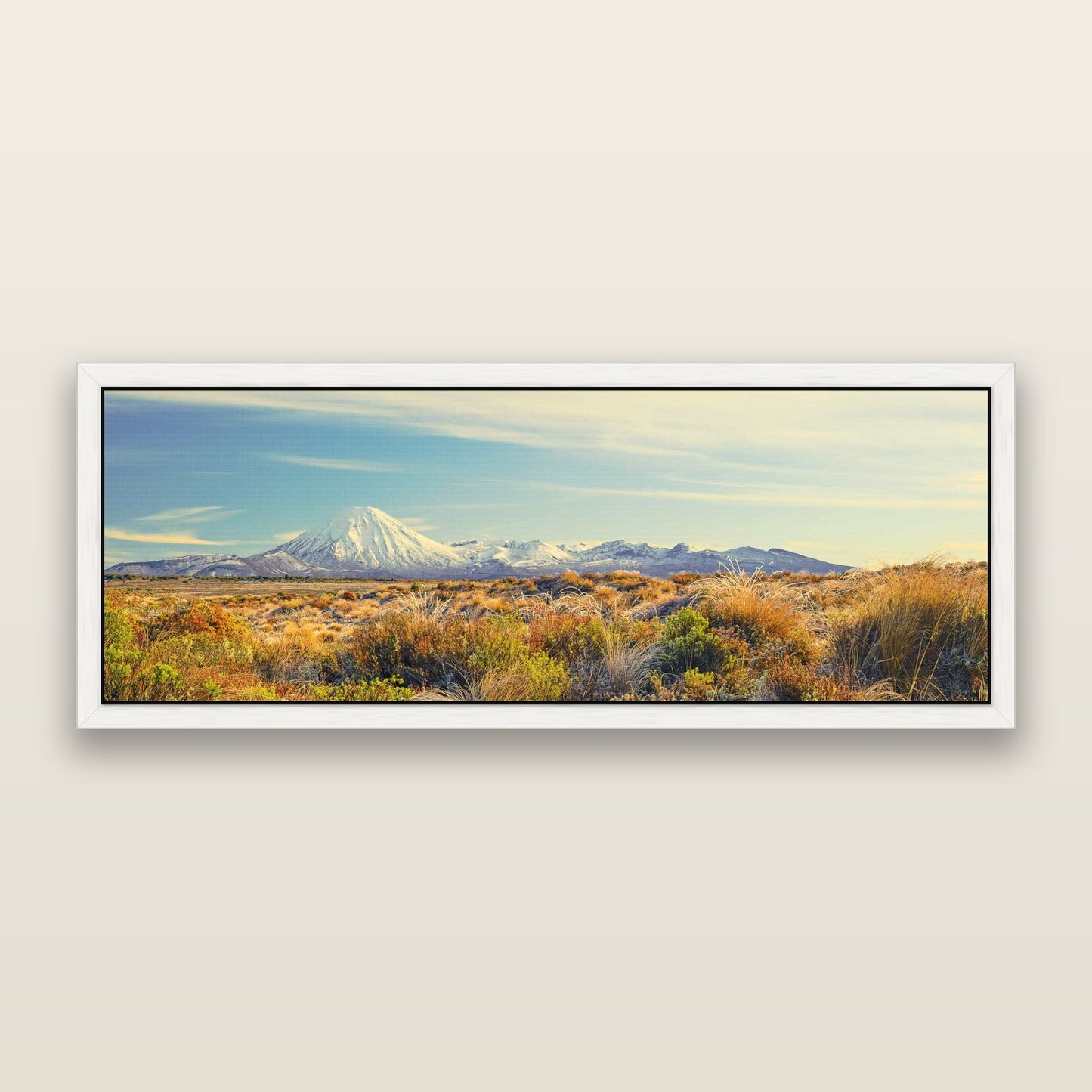 Ngauruhoe Cone, Tongariro National Park — framed metallic canvas print, White frame. New Zealand fine art landscape wall art by Stephen Milner.