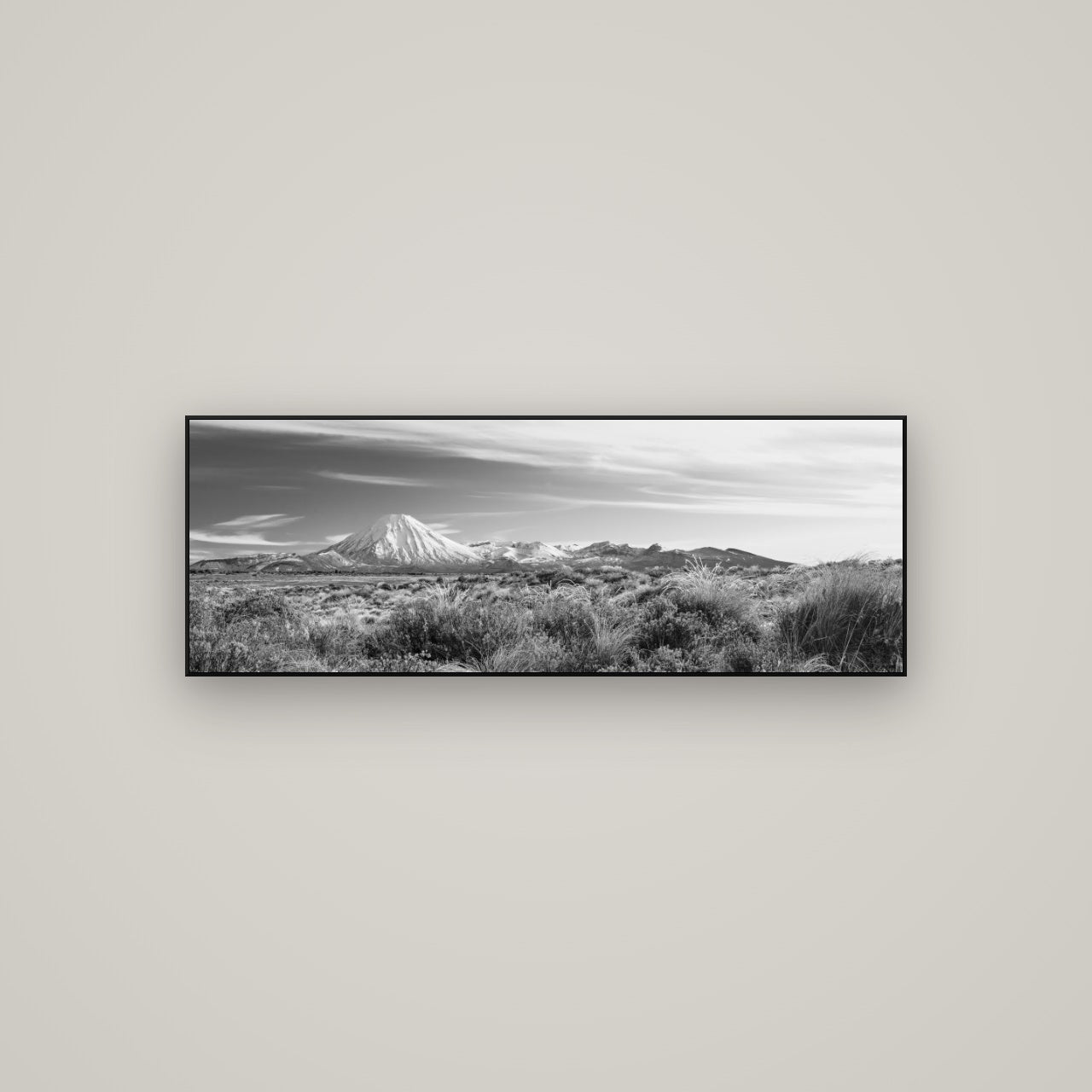 Ngauruhoe Cone, Tongariro National Park — ArtBox Black, 113×40 cm. New Zealand fine art wall art by Stephen Milner.