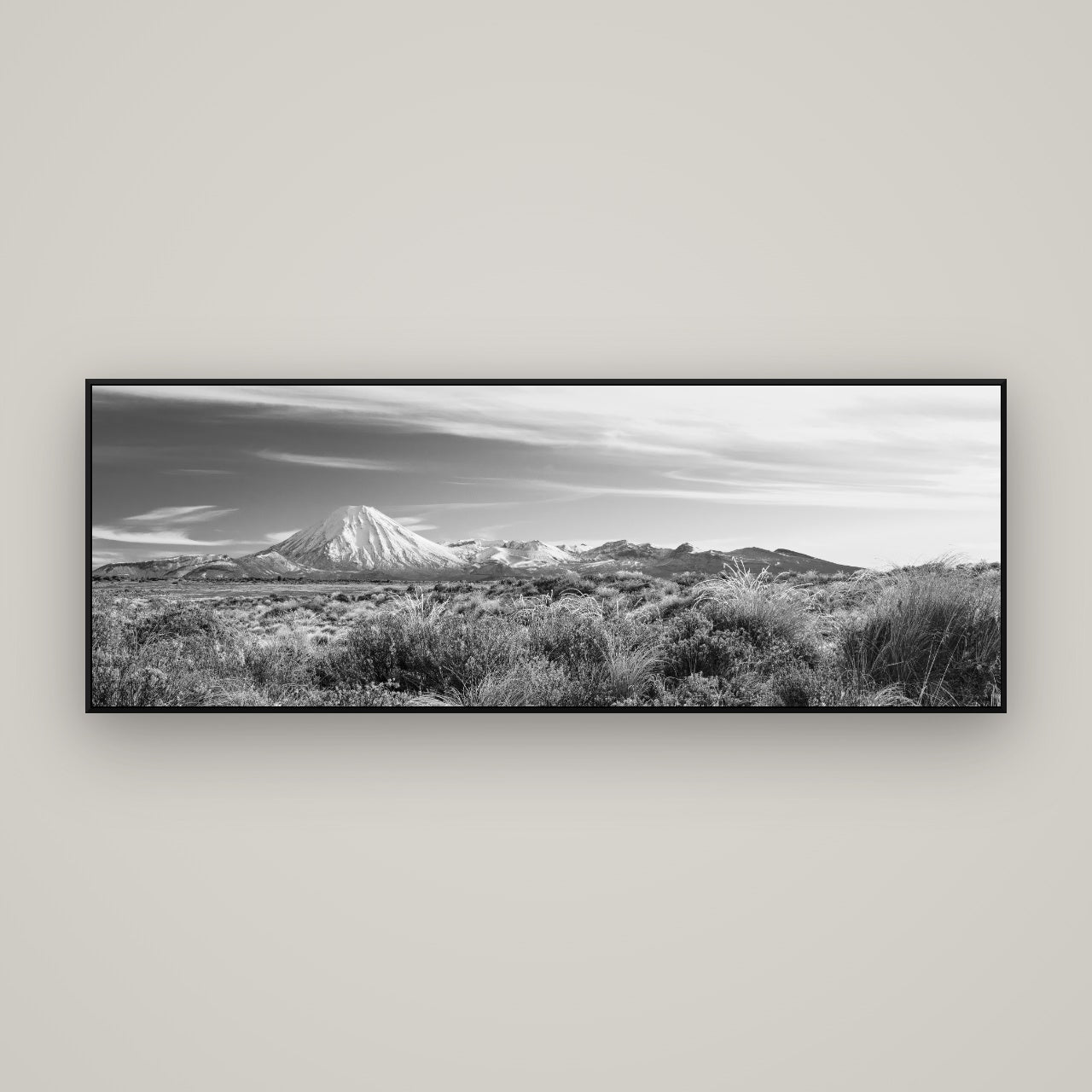 Ngauruhoe Cone, Tongariro National Park — ArtBox Black, 170×60 cm. New Zealand fine art wall art by Stephen Milner.