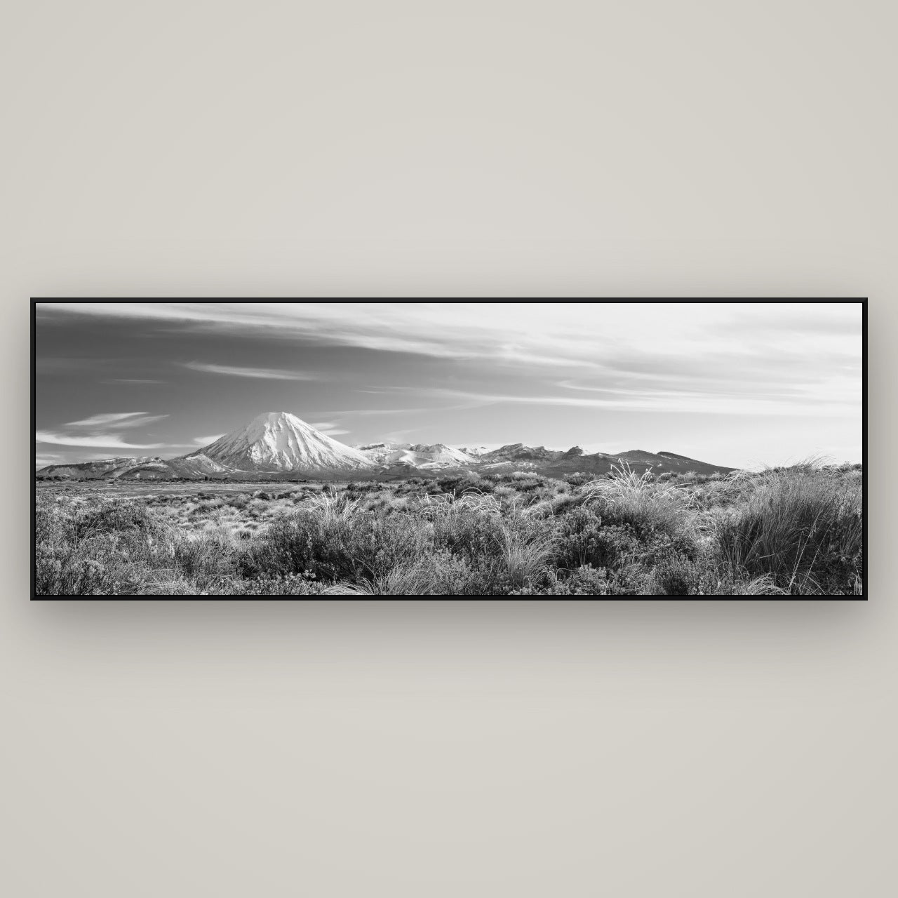 Ngauruhoe Cone, Tongariro National Park — ArtBox Black, 198×70 cm. New Zealand fine art wall art by Stephen Milner.