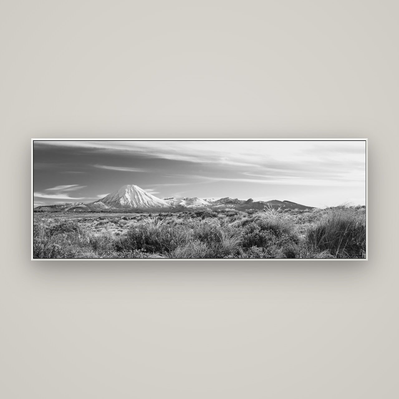 Ngauruhoe Cone, Tongariro National Park — ArtBox White, 170×60 cm. New Zealand fine art wall art by Stephen Milner.