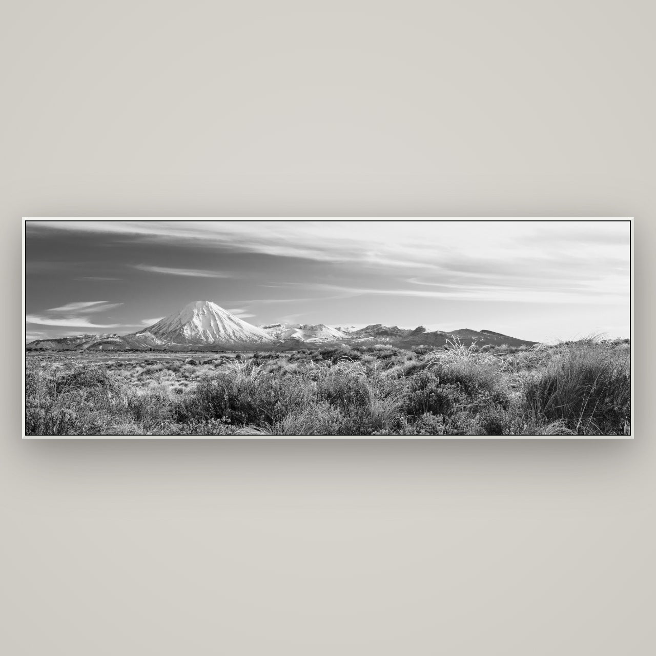 Ngauruhoe Cone, Tongariro National Park — ArtBox White, 198×70 cm. New Zealand fine art wall art by Stephen Milner.