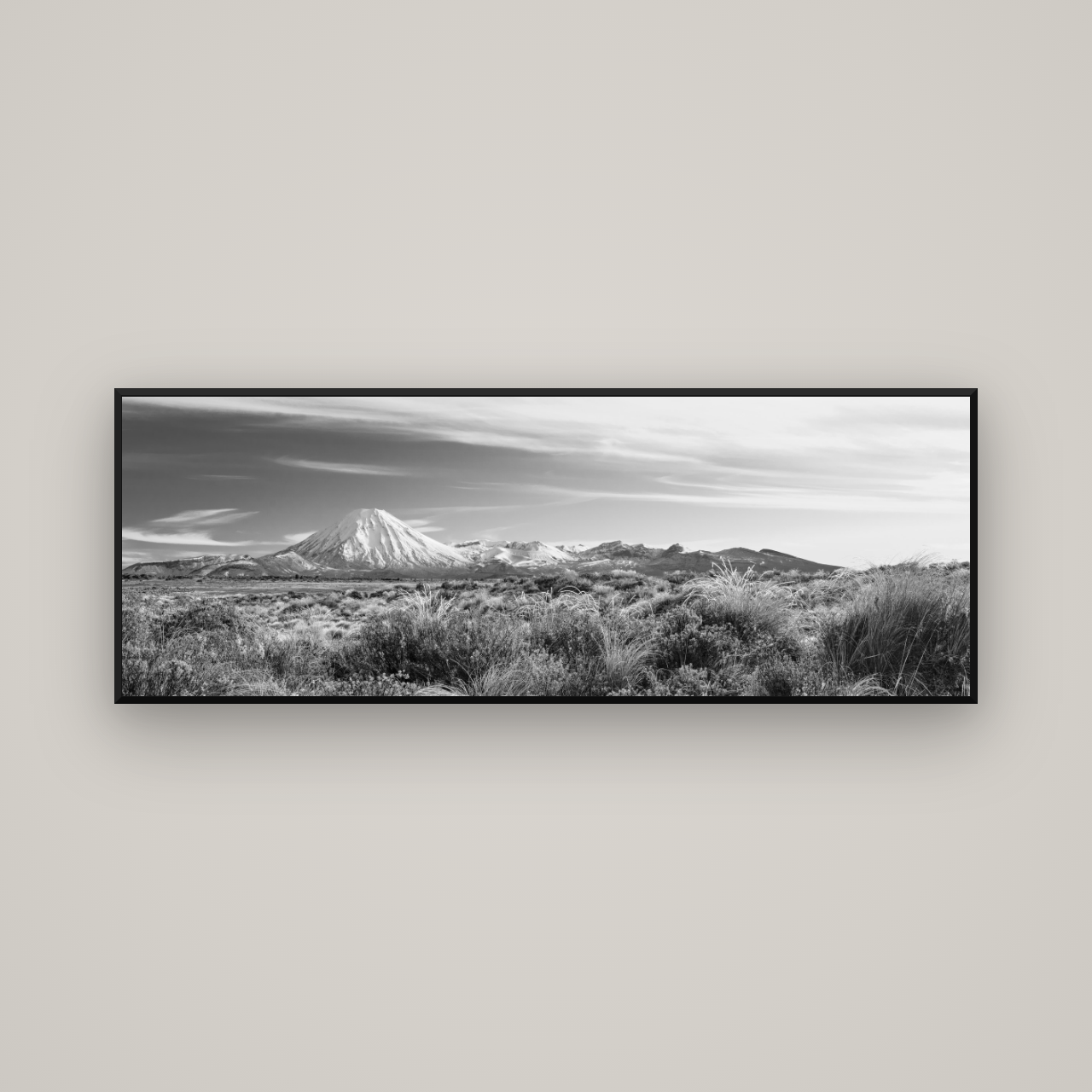 Ngauruhoe Cone, Tongariro National Park — Basel Black Matte, 170×60 cm. New Zealand fine art wall art by Stephen Milner.