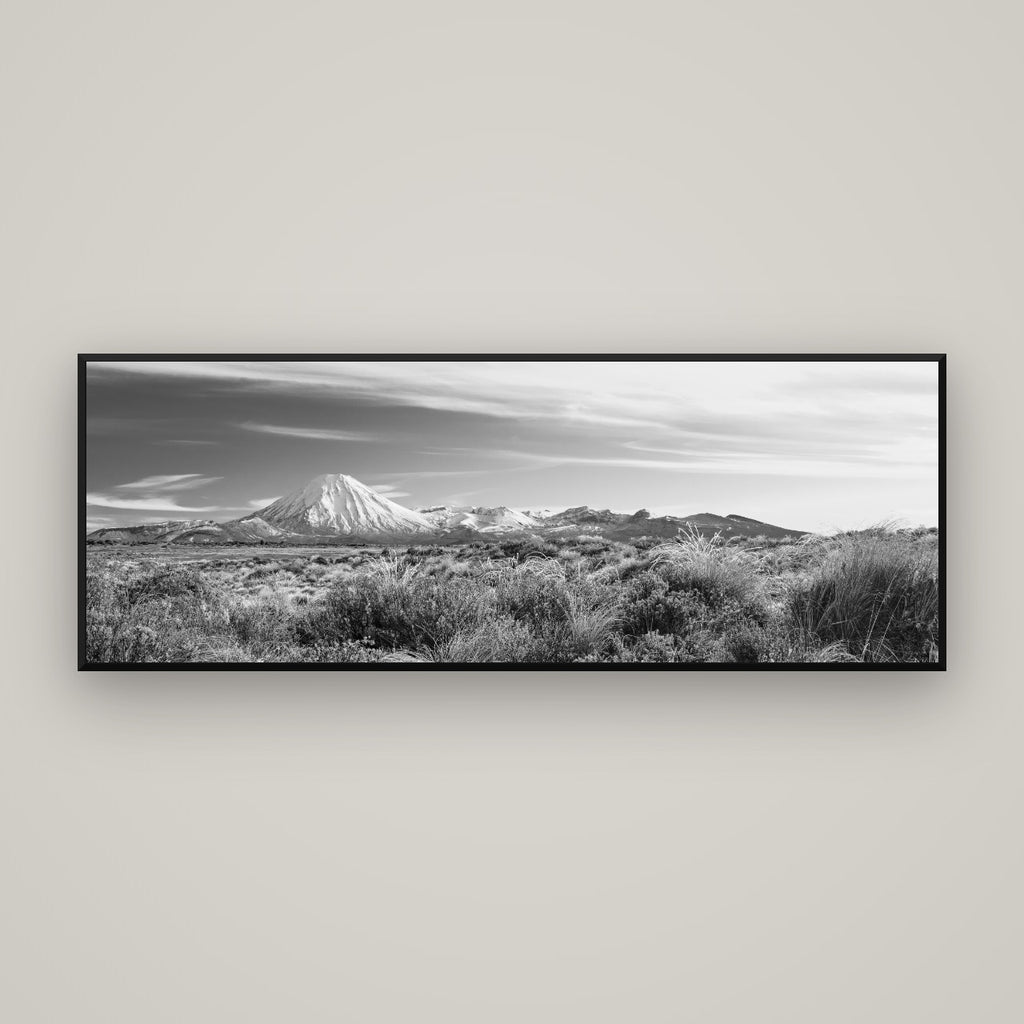 Ngauruhoe Cone, Tongariro National Park — Basel Black Matte, 170×60 cm. New Zealand fine art wall art by Stephen Milner.